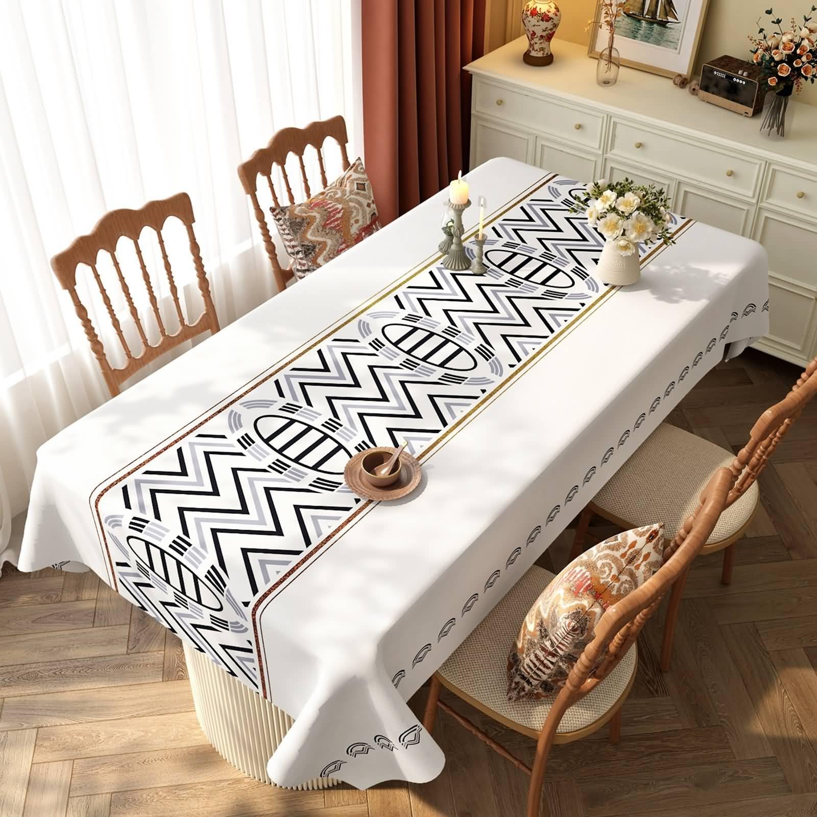 Tovaglia Antimacchia Quadrata PVC, Bianco Grigio Nero, 120x120CM