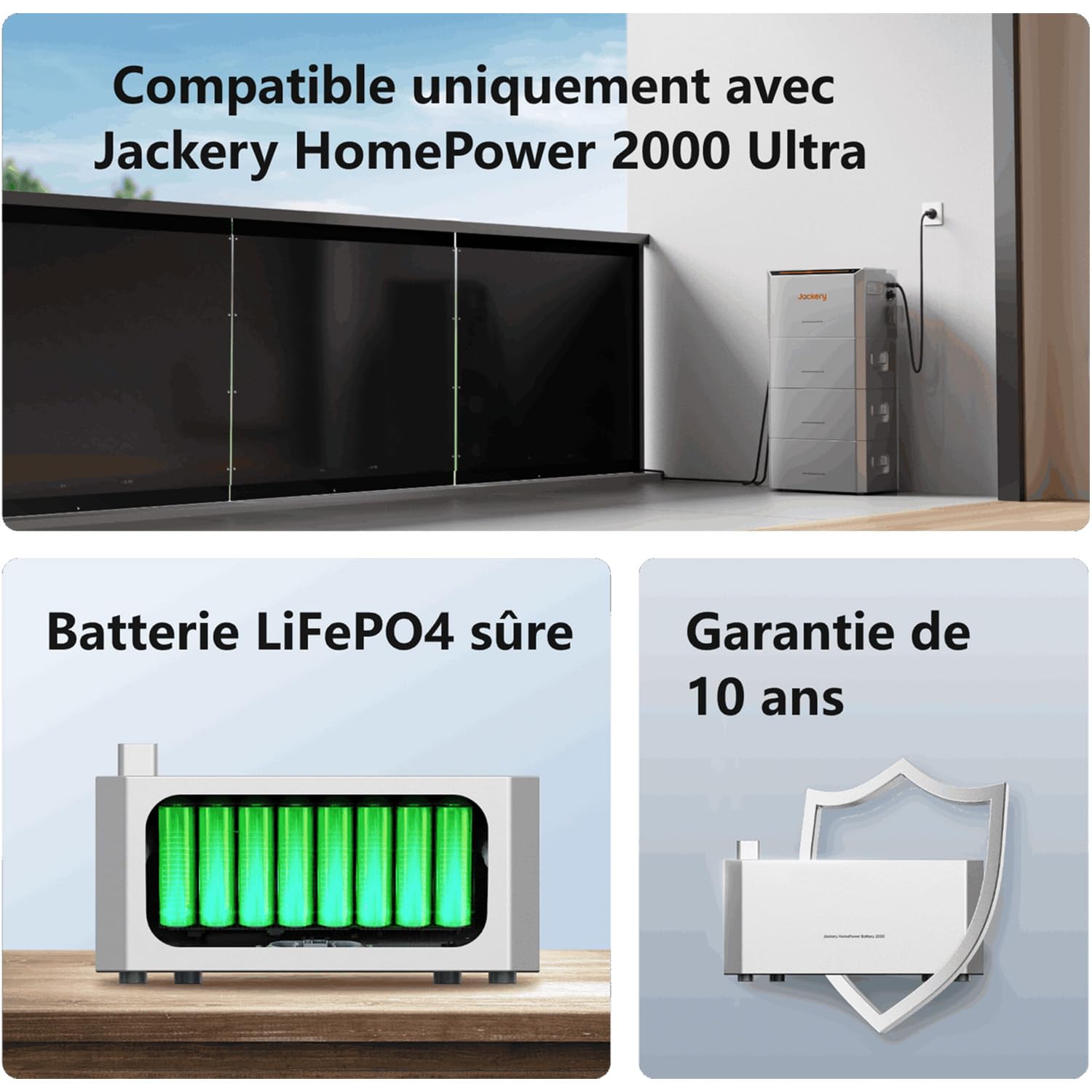 Jackery HomePower 2000 Ultra Batterie Additionnelle pour Kit Solaire, 2048Wh Grande Capacité, Conception Avancée Compatible Sodium-électrique, Compatible avec Station Balcon, Extensible jusqu'à 8kWh