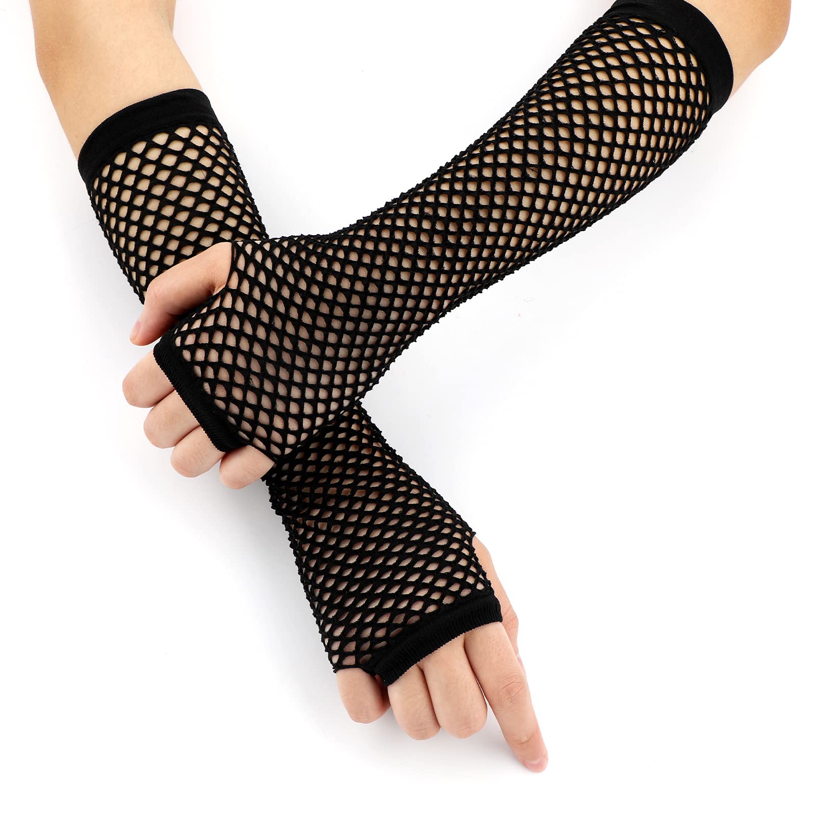 Savita Black Long Fishnet Gloves For 80S Costume Evening Party Supplies (1 Pair) (Black)…