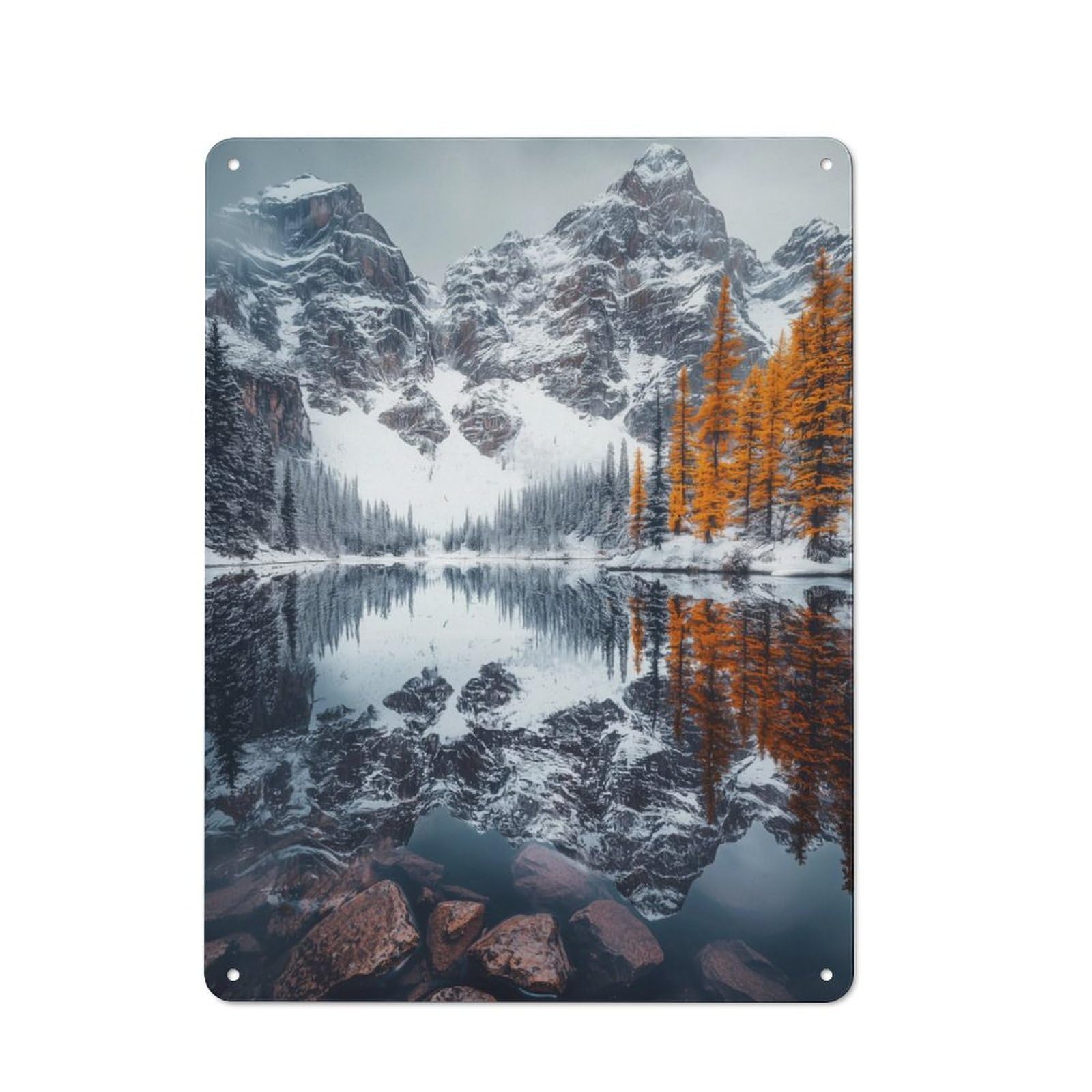 Junmoney Snowy Mountain Reflection Tin Sign 40X30cm With For Workshop Wall, Vintage Decor, For Metal Sign Collectors, For Garage And Workshop Walls