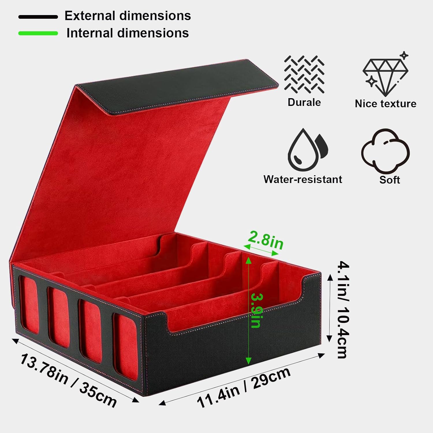 Card Deck Case for Trading Cards, PU Leather Magic Cards Storage Box 3000+, Card Deck Box with Divider Tabs & Magnetic Closure Card Holder, Magic Card Protectors Fits for YuGiOh, MTG Cards (Red)