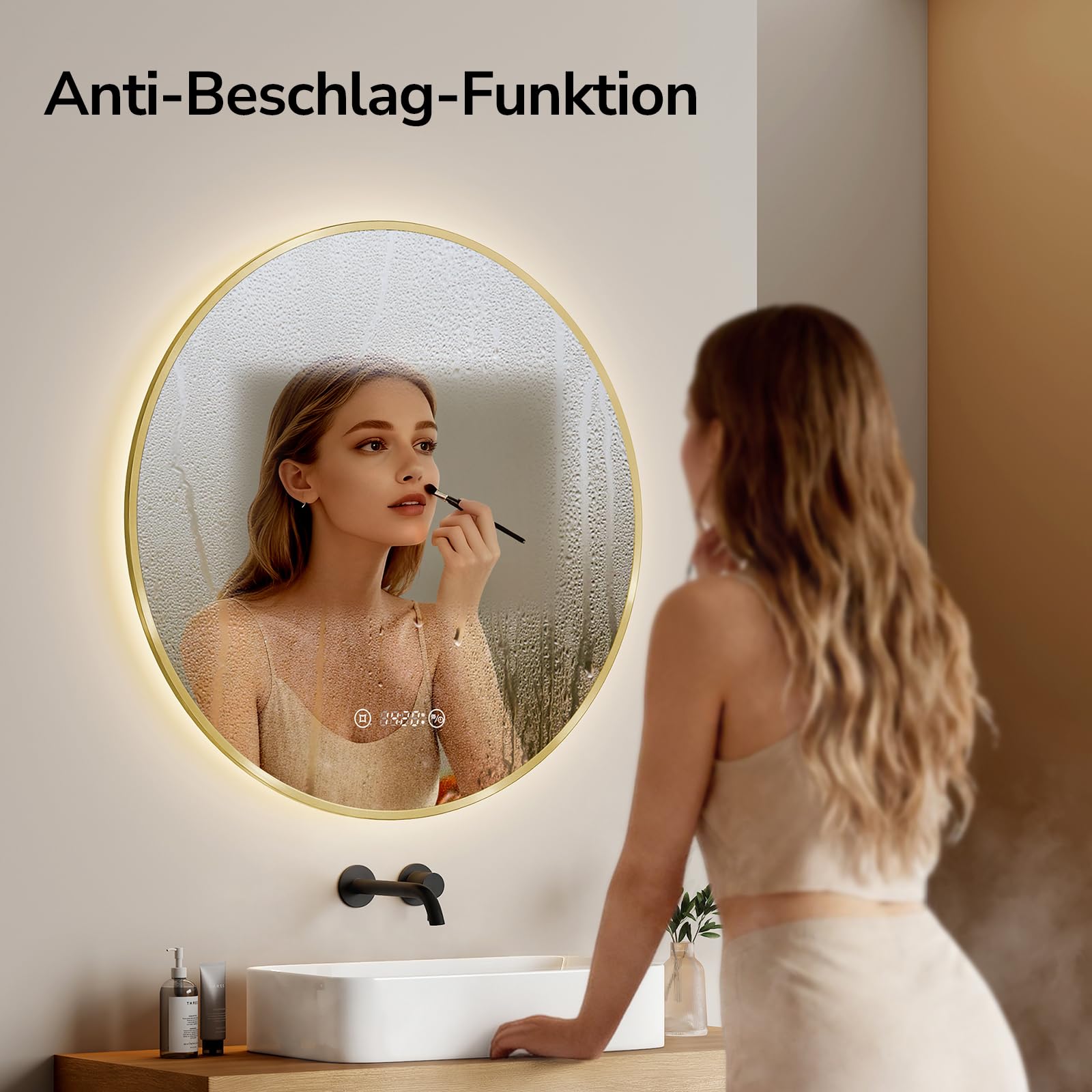 Specchio LED Rotondo Per Bagno Con 3 Colori Luce Dimmerabili, Antiappannamento E Touch Control, 60 Cm