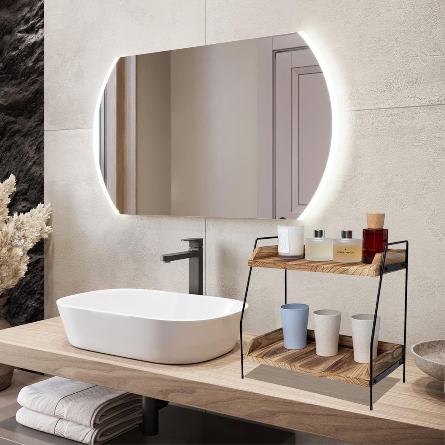 Coffee Bar Accessories and Organizer, Coffee Station Organizer 2 Tier Bathroom Counter Organizer, Wood Coffee Tray, Bathroom Vanity Organizer, Countertop Shelf for Kitchen, Coffee Lover - Image 6