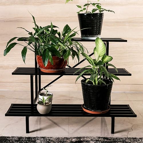 Zhongma Soporte para plantas de 3 niveles resistente para el hogar, jardín, amantes de las plantas, estante de almacenamiento de metalsoporte de