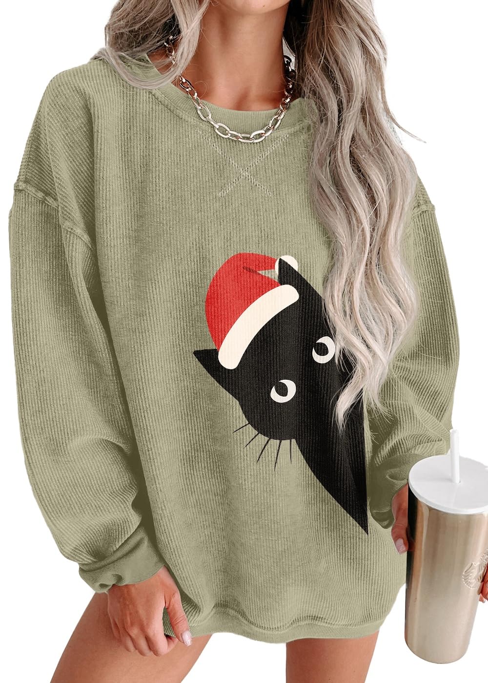 ONLYSTORY Womens Sweatshirts Oversized Cored Corduroy Pullover Tops