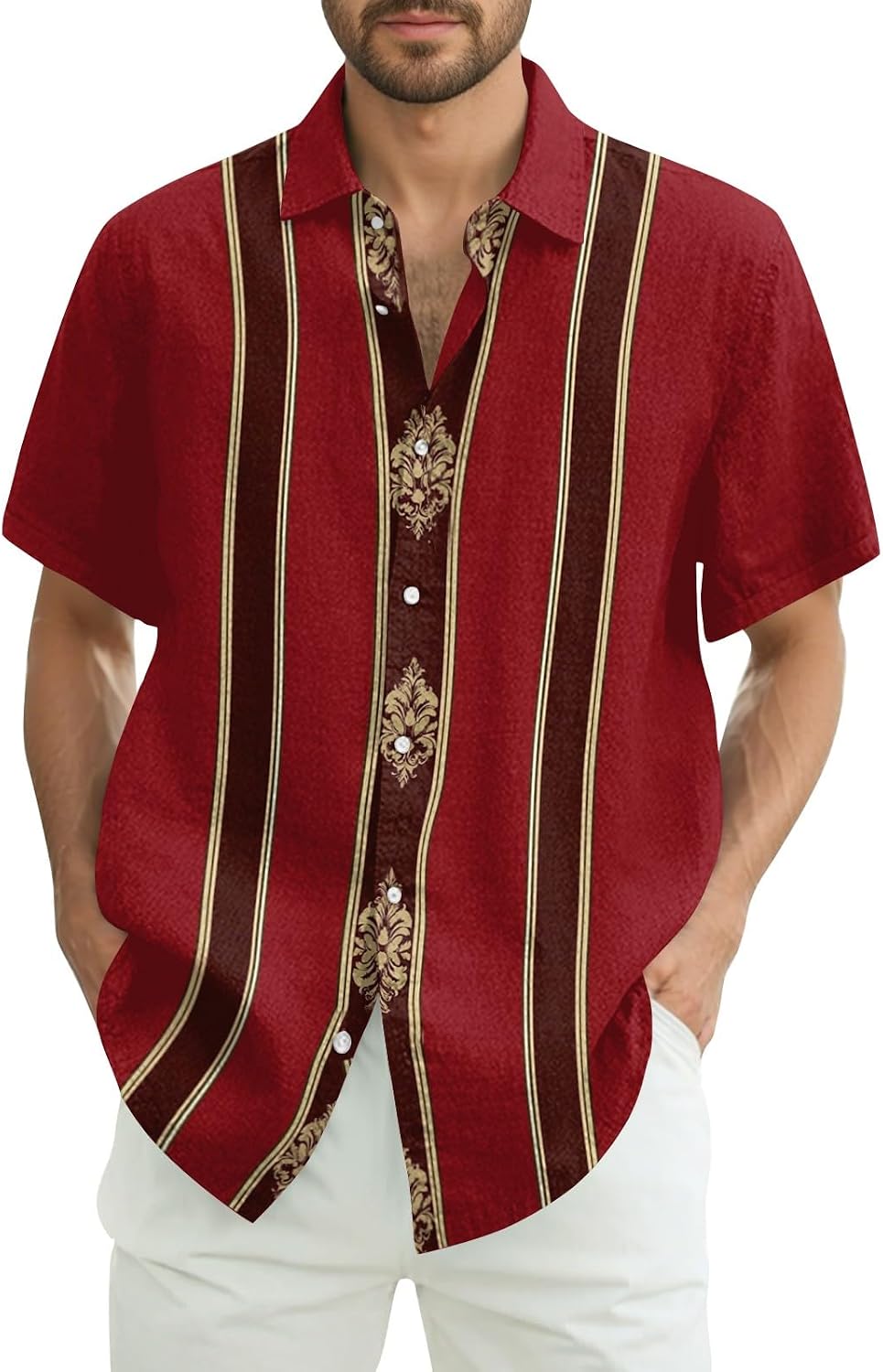 Men's Casual Shirts, Short Sleeve Button Down Shirt Summer Beach Vacation Shirts, M-3XL