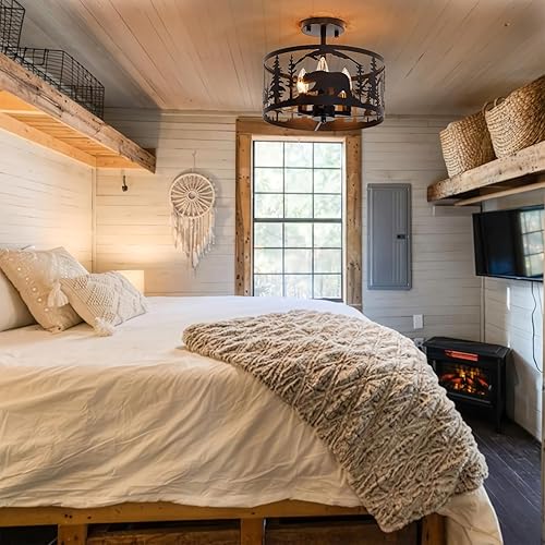 Miniatura 8 de Lámpara de techo rústica semiempotrada, base E12 de 3 luces, color negro, redonda, de metal, para cocina, pasillo, sala de estar, estilo industrial