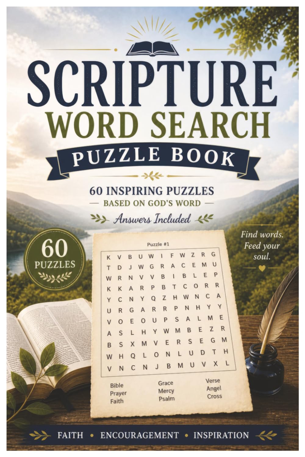 Scripture Word Search Puzzle Book for Adults: 60 Faith-Inspired Puzzles Featuring Bible Words, Prayer, Grace & Reflection — Answers Included