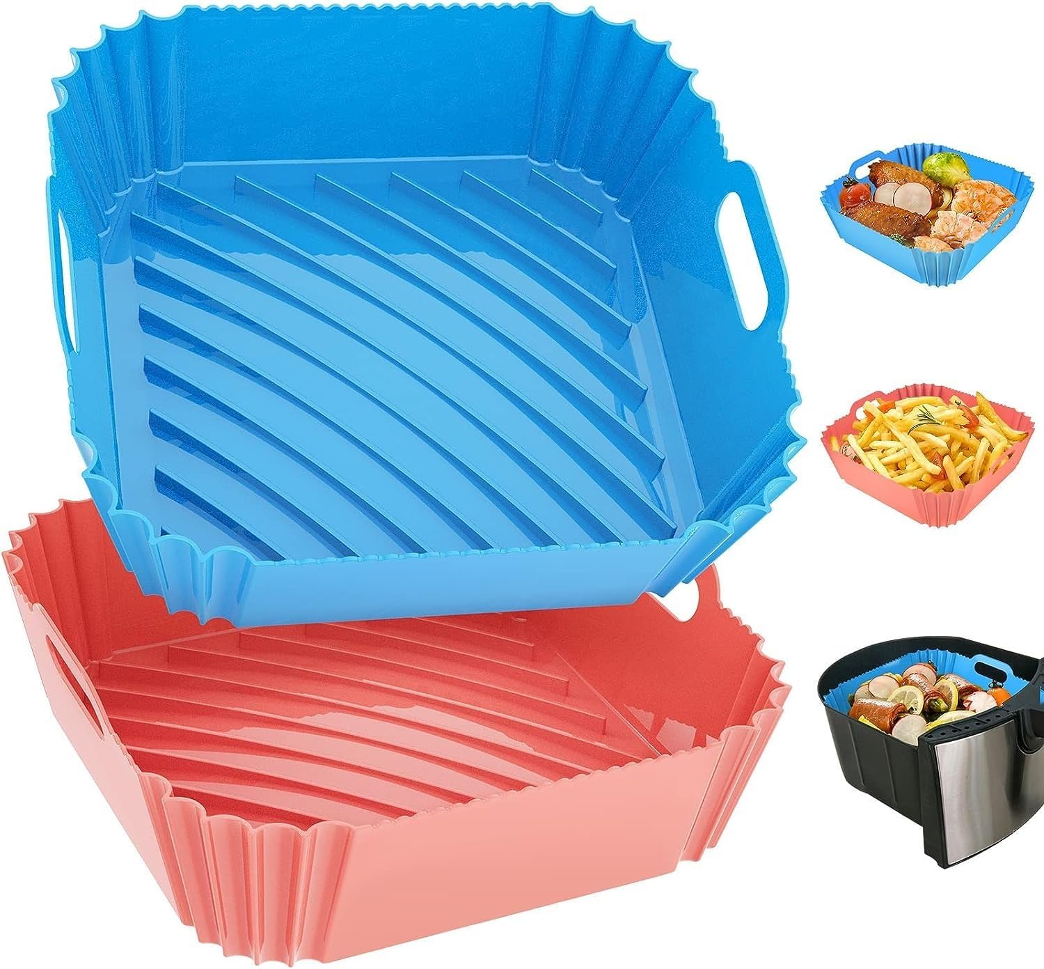 2 PCS Square Silicone Air Fryer Liners - 8 Inch Reusable Air Fryer Pot - Fryer Accessories - Air Fryer Inserts for 4 to 7 QT Oven Microwave Accessories (Multicolour)-image-9