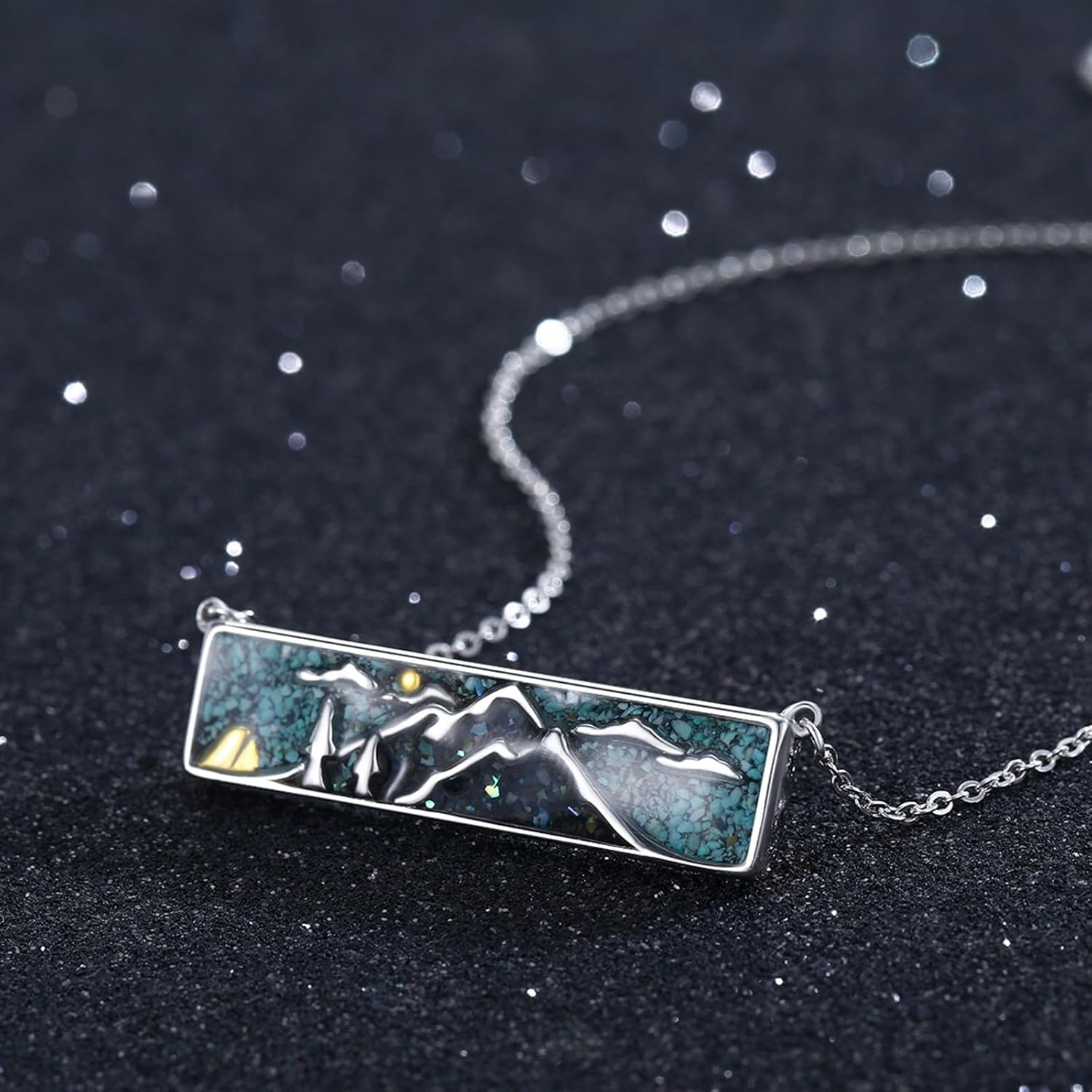 Mountain/Wave Necklace 925 Sterling Silver Turquoise Pendant Necklace Outdoorsy Jewelry for Women Nature Lovers - Image 5