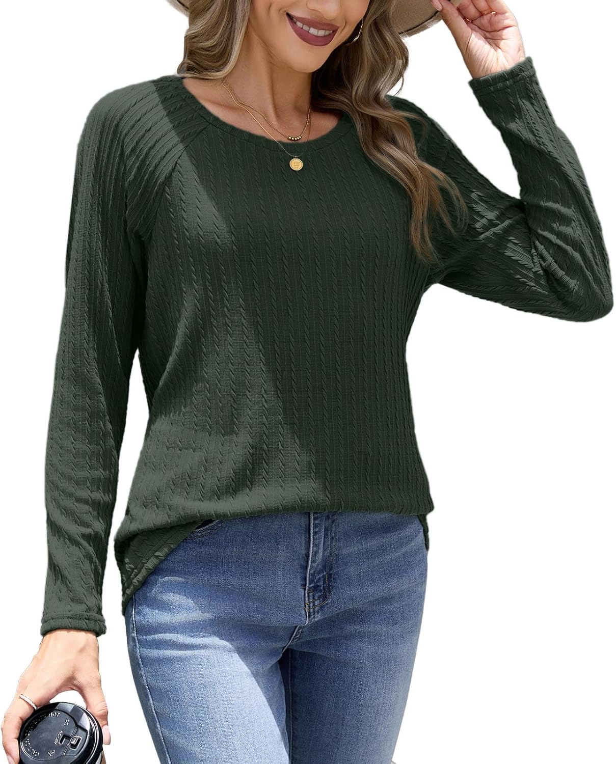 Womens 2025 Fall Fashion Long Sleeve Tops Lightweight Trendy Shirts Crewneck Knit Basic Tee - Image 2