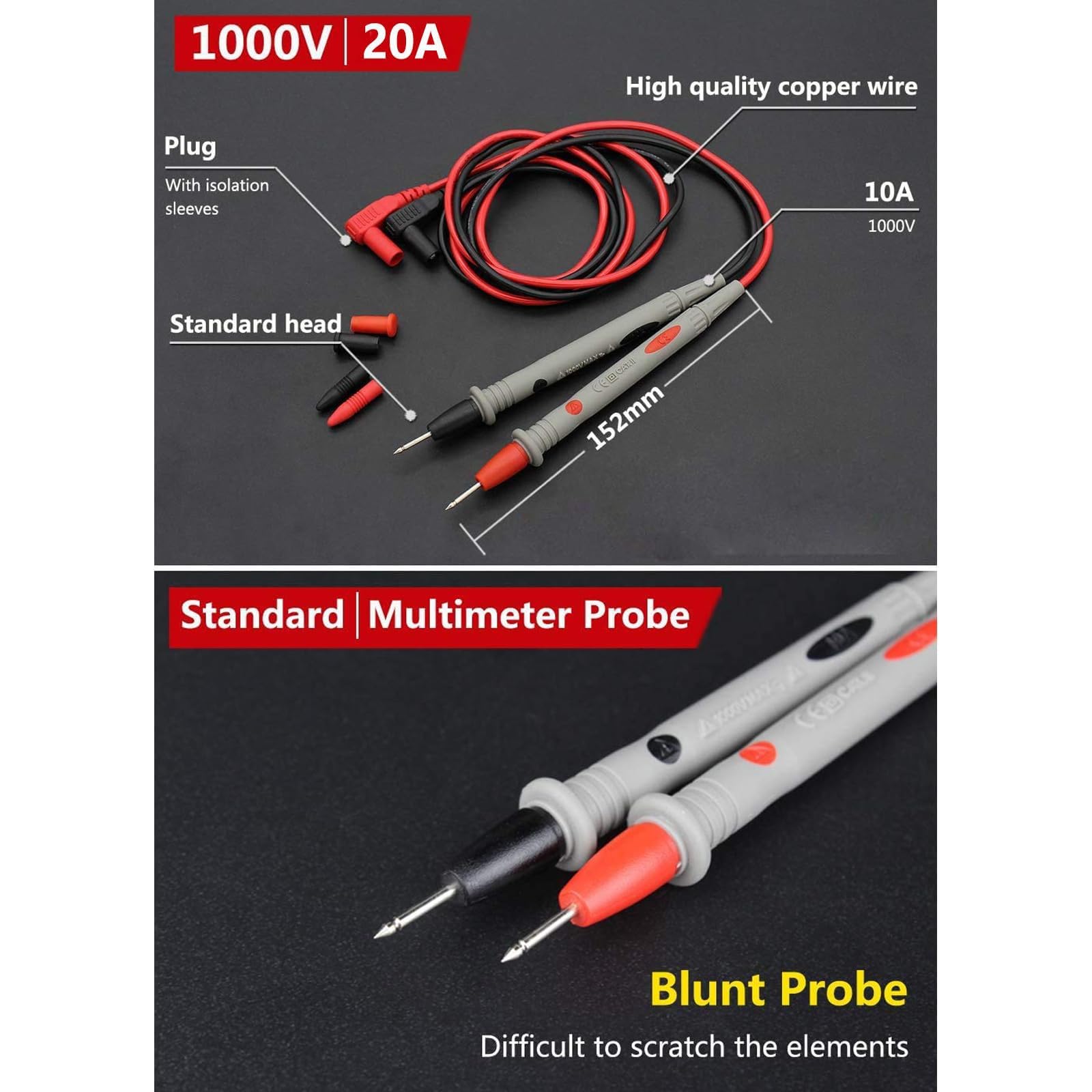 Multimeter Test Leads and 4Pcs Alligator Clips, Precision Sharp Lead ...