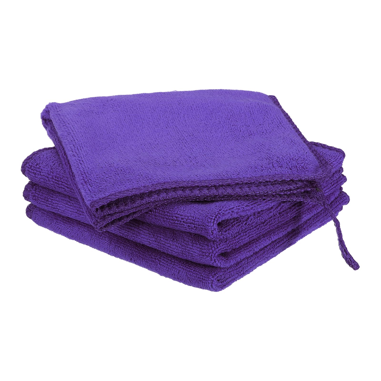 sourcing map 4 Pack Microfiber Cleaning Cloth, 8" x 8" Multi-Functional Cleaning Towels Reusable Absorbent Rags with Hook for Car Wash Kitchen Household Window Clean, Purple
