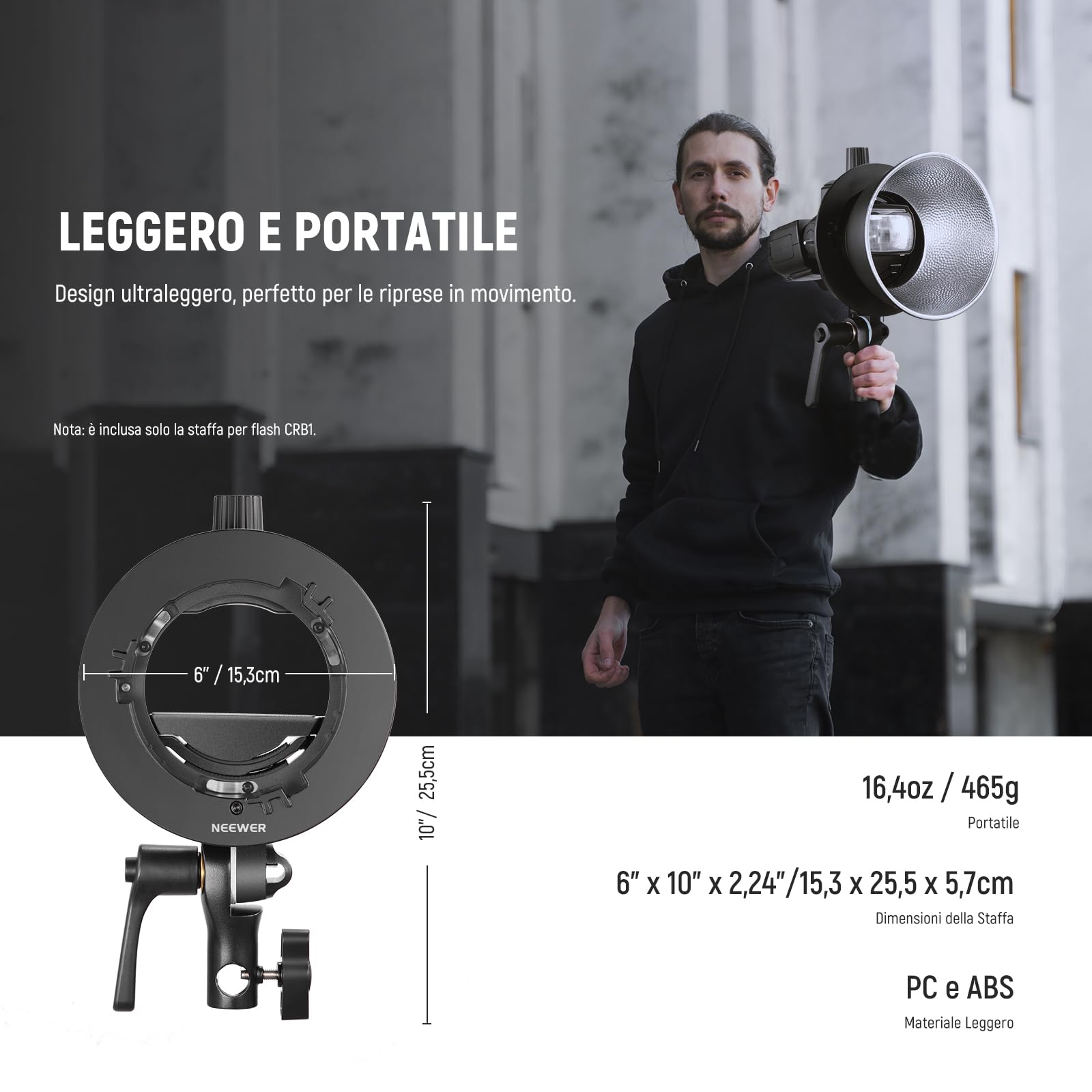 NEEWER CRB1 Supporto a Staffa Tipo S con Attacco Bowens e Foro per Ombrello per Flash Speedlite a Testa Quadrata/Rotonda Z2 Z1 Z760 NW760 NW700 TT560 Q3, Compatibile con Godox AD200Pro V1