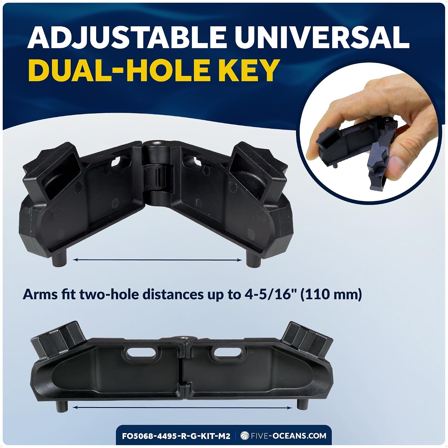 Five Oceans Adjustable Universal Deck Plate and Deck Fill Key – Marine Deck Fill Tool, 8-Point Winch Socket, Dual-Hole Fit, Adjustable to 4-5/16" (110 mm), Heavy-Duty Nylon