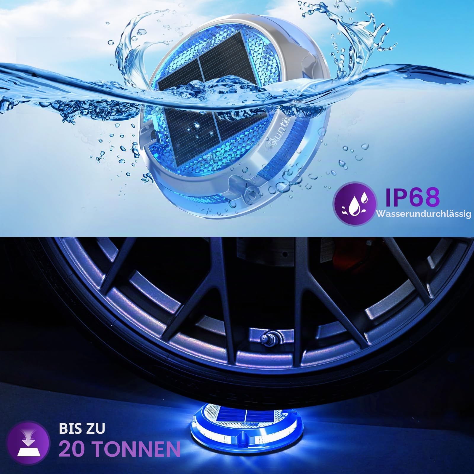 Quntis Solar Bodenleuchten für Außen 8 Stück Aluminium Deck Lights Outdoor | Warmweiß Kaltweiß RGB Bunt Gartenleuchte IP68 wasserdichte Solarleuchten für Garten Treppen Gehwege Höfe Pfade Balkon