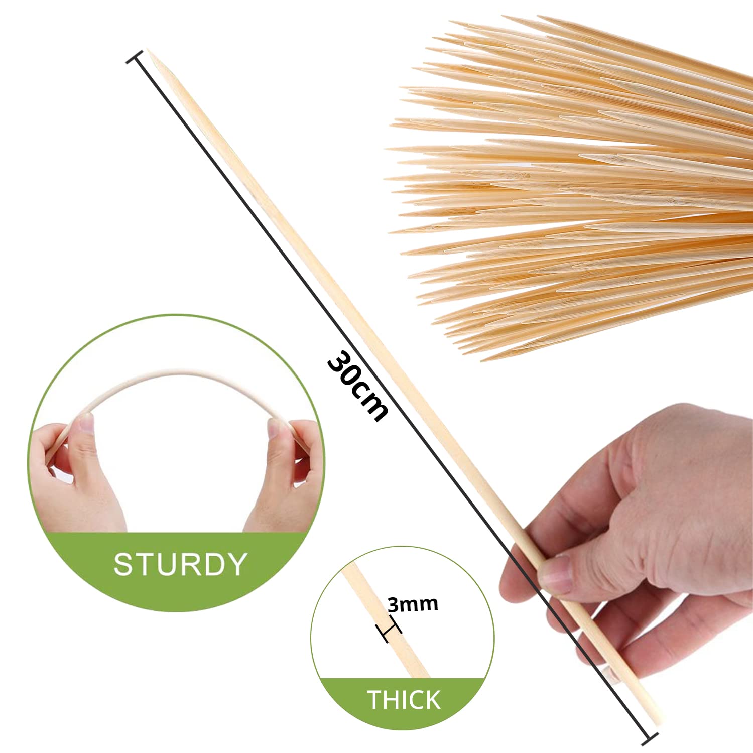 Bambuu Spiedini In Bambù Naturale 30,5 Cm – 100 Pezzi Da 4 Mm Per Barbecue, Griglia E Feste