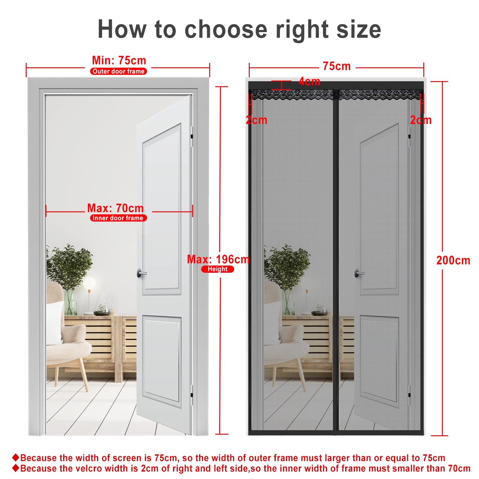 Cinkee Zanzariera Magnetica per Porta 75x200CM, Rete Fine Zanzariera Magnetica Porta, Tenda Zanzariera Porta con Totalmente Calamita, si Chiude da Sola per Balcone, Installazione Facile(Nero)