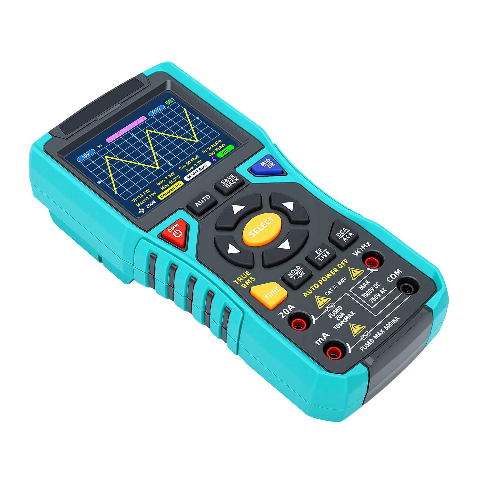 Zunate Osciloscopio de Mano Multímetro de Osciloscopio Digital Portátil de 3,2 Pulgadas Rango Automático con Batería de 2500 MAh para Pruebas de Circuitos de Electricistas y Reparaciones de Campo