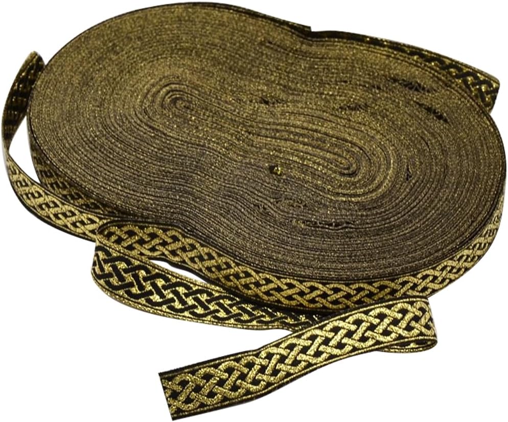 33 Yards Black Gold Embroidered Pattern Ribbon Metallic Jacquard Vintage Woven Trim Fabric Polyester Ethnic Style Ribbons Bundle for Sewing Making Craft Home Decor Gift Wrapping Diy Supplies