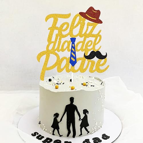 Miniatura 5 de Feliz Día del Padre - Decoración para tarta, decoración de fiesta del día del padre, tema de Feliz Cumpleanos para el Día del Padre (dorado)
