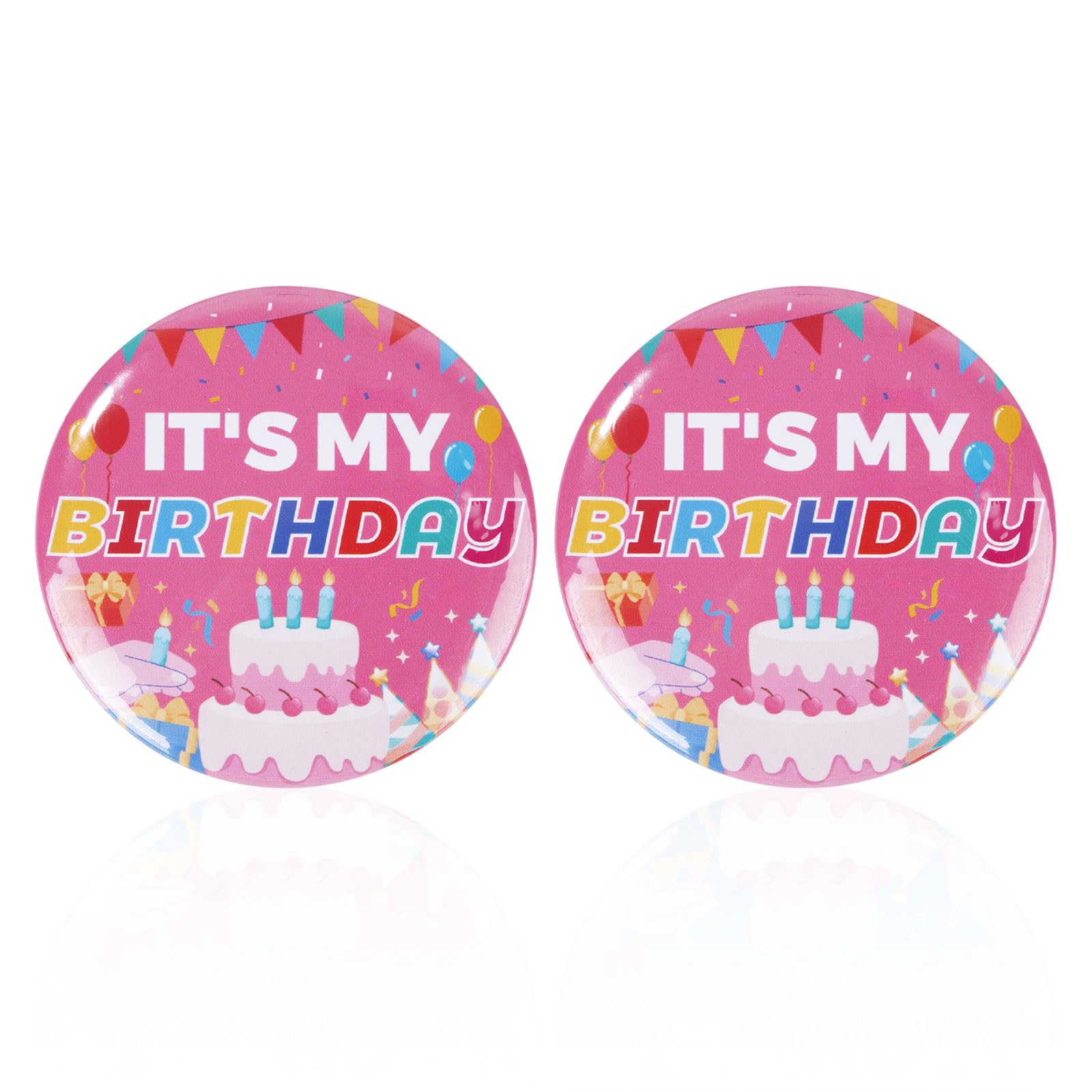 2pcs Happy Birthday Pins, 2.28 Inch It's My Birthday Badge Cute Brooch for Boys Girls Cute Party Decorations Women Men Gifts Celebrations (Pink)