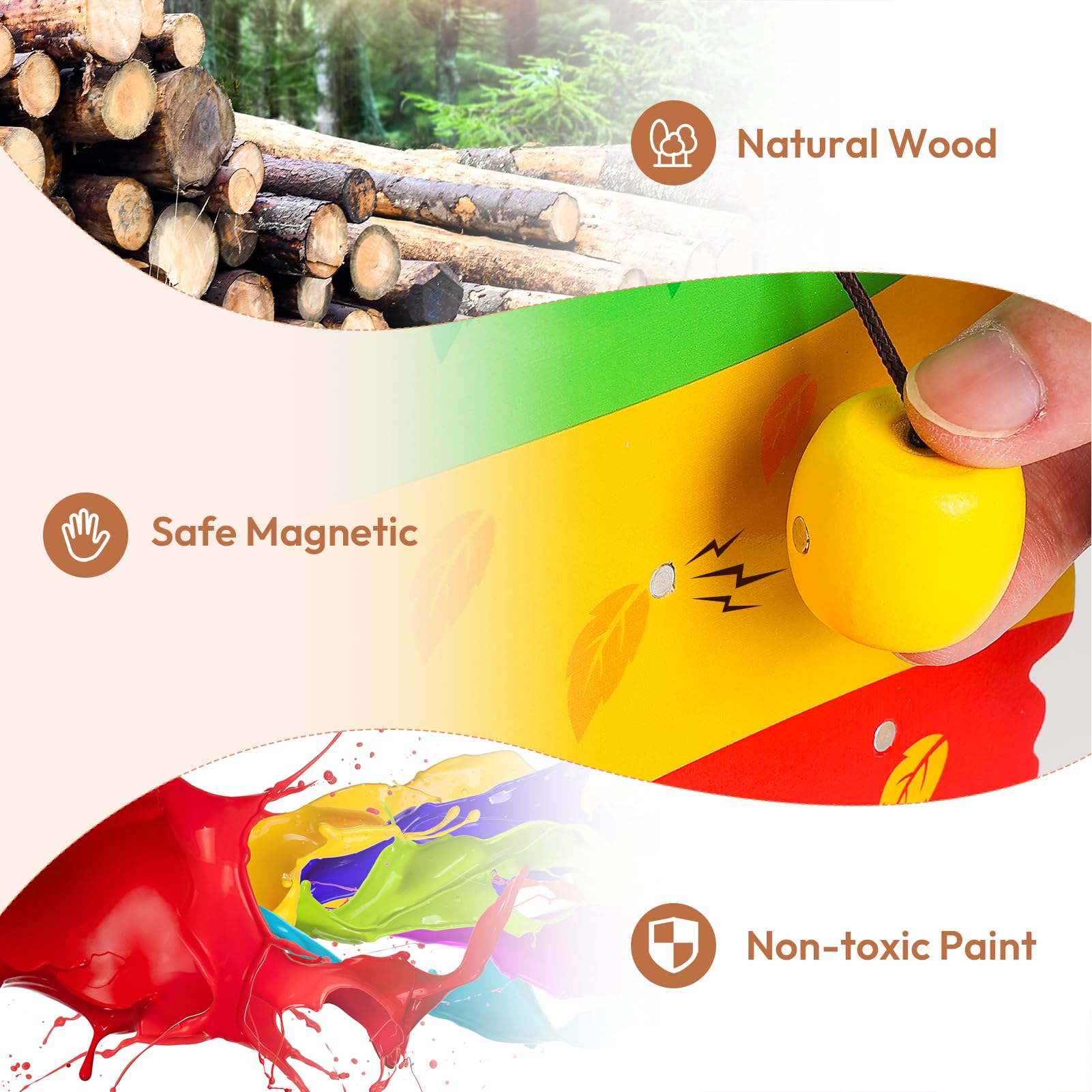 Woodtoe - Sensorisches Holzspielzeug für Kleinkinder im Alter von 3, 4, 5, 6 Jahren, Magnetisches Apfelbaum-Spielzeug, Farbklassifizierung und passendes Spiel, Lerngeschenk