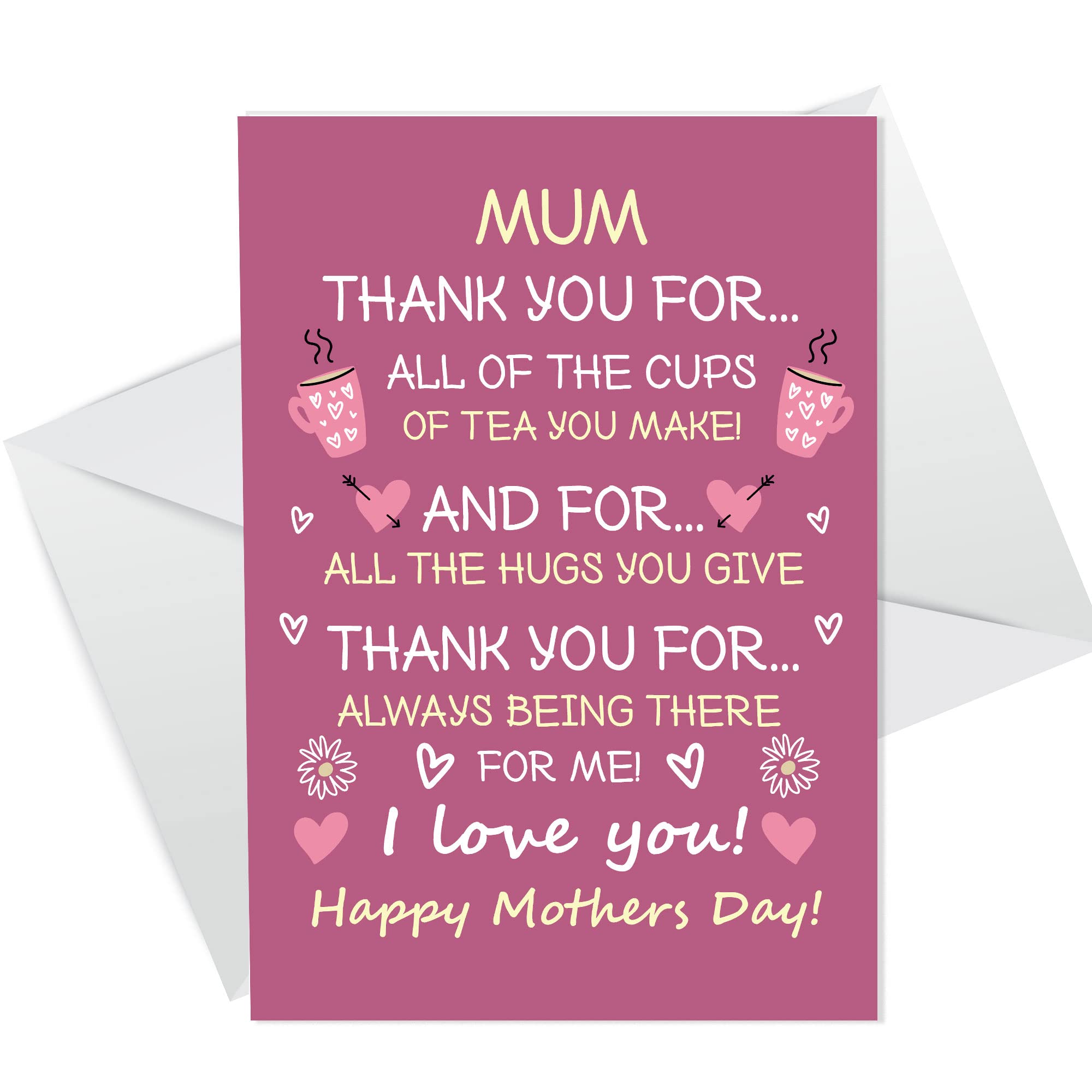 Mothers Day Card For Mum Thank You Card From Daughter Son Card For Her