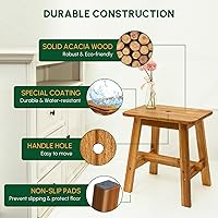 Vista 4 de BEEFURNI Taburete de madera de acacia rectangular, pequeño banco con asiento, taburete de 18 pulgadas, banco de tocador de madera para baño, soporte