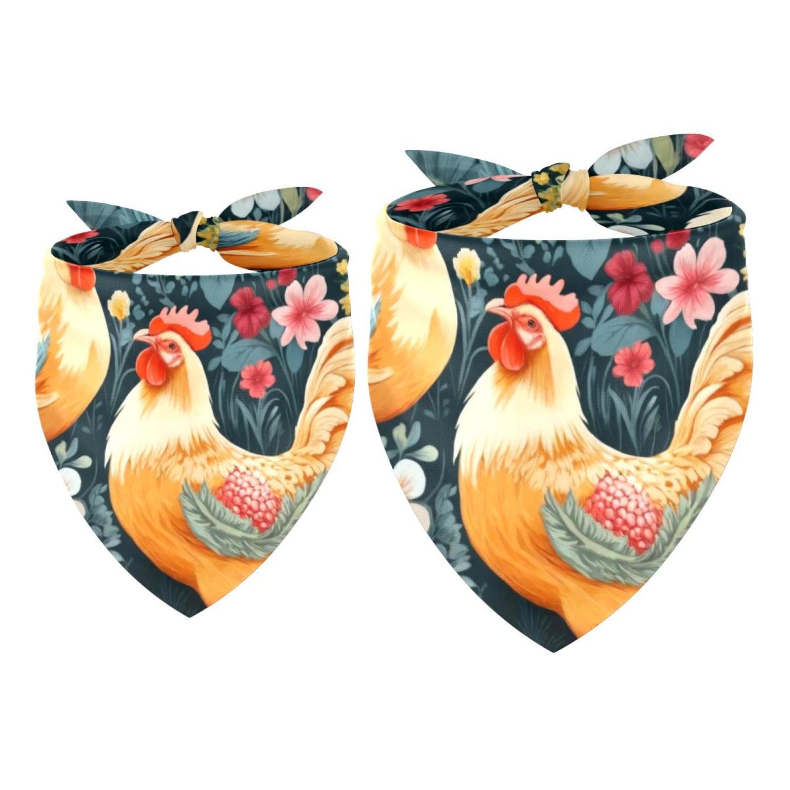2pcs Pack Dog Bandanas Chickens Florals Triangle Scarf for Small Medium Large Dogs and Cats Pet Kerchief Triangle Scarfs Bibs