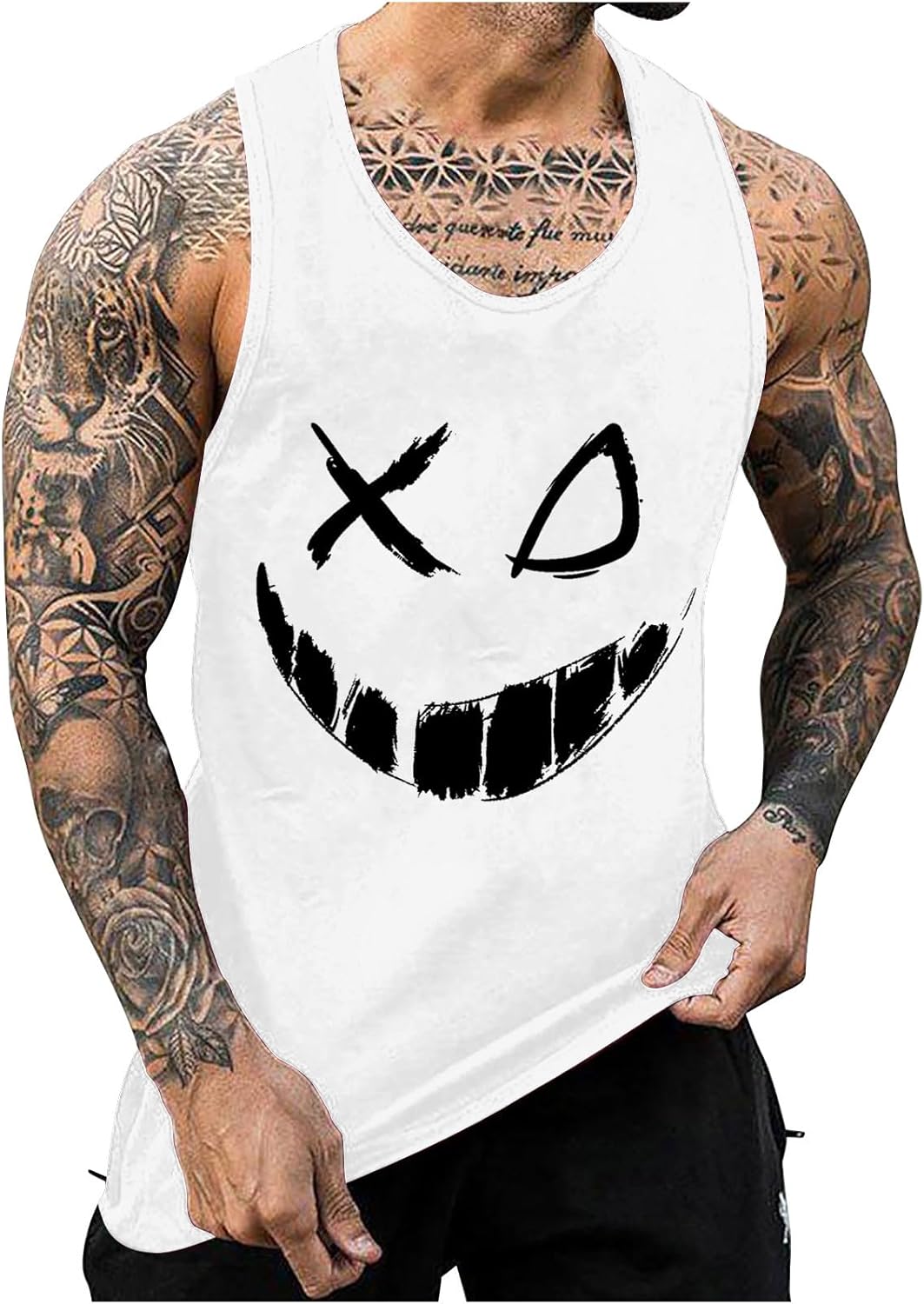 Amazon.com: Generic Mens Tank Tops Funny X-Smile-Face Print