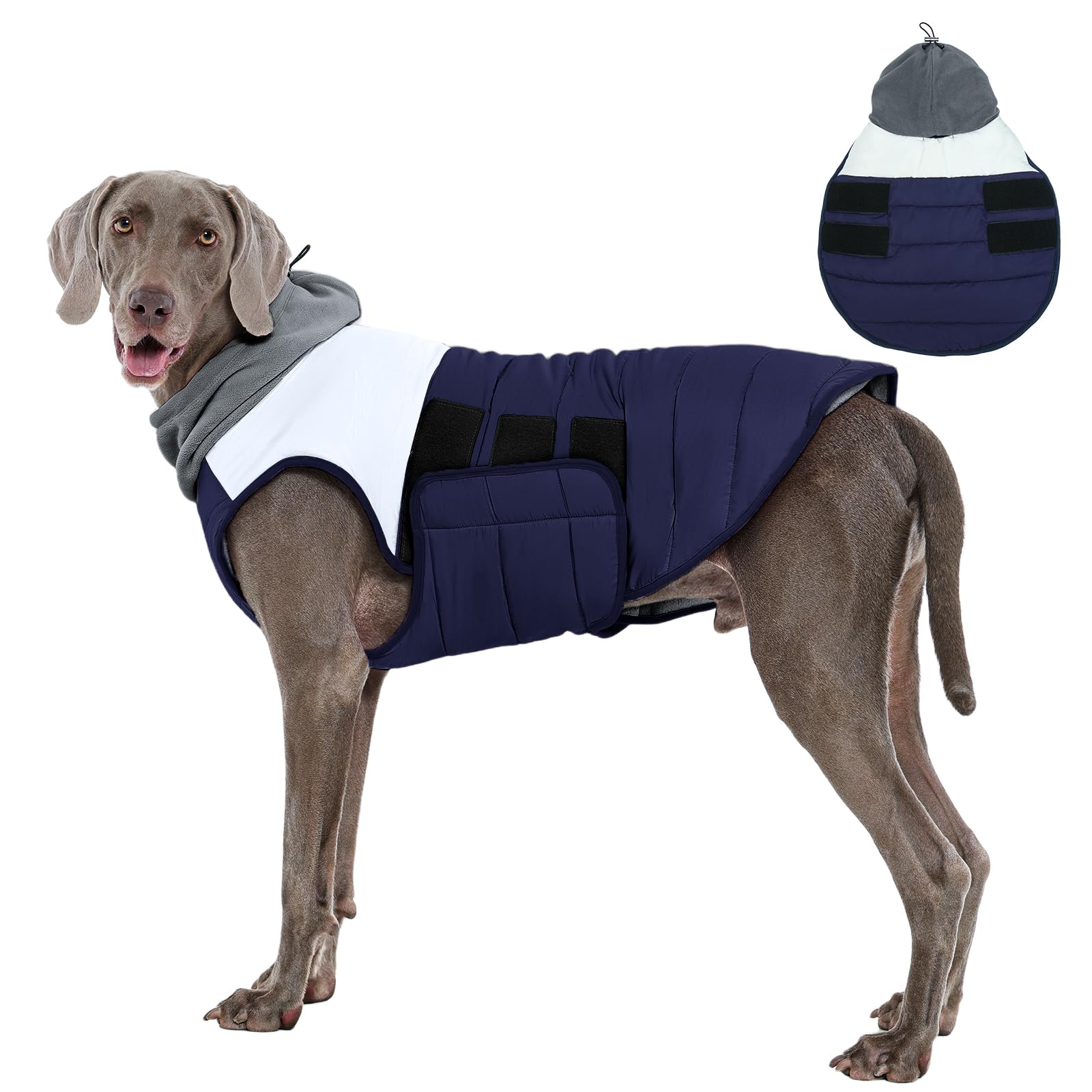 Photo 1 of FUAMEY Dog Winter Coat Navy XXL, Warm Jacket Large Dogs Dress Fast Chilly Morning, Sleeveless Design for Free Move,(2XL-Navy)