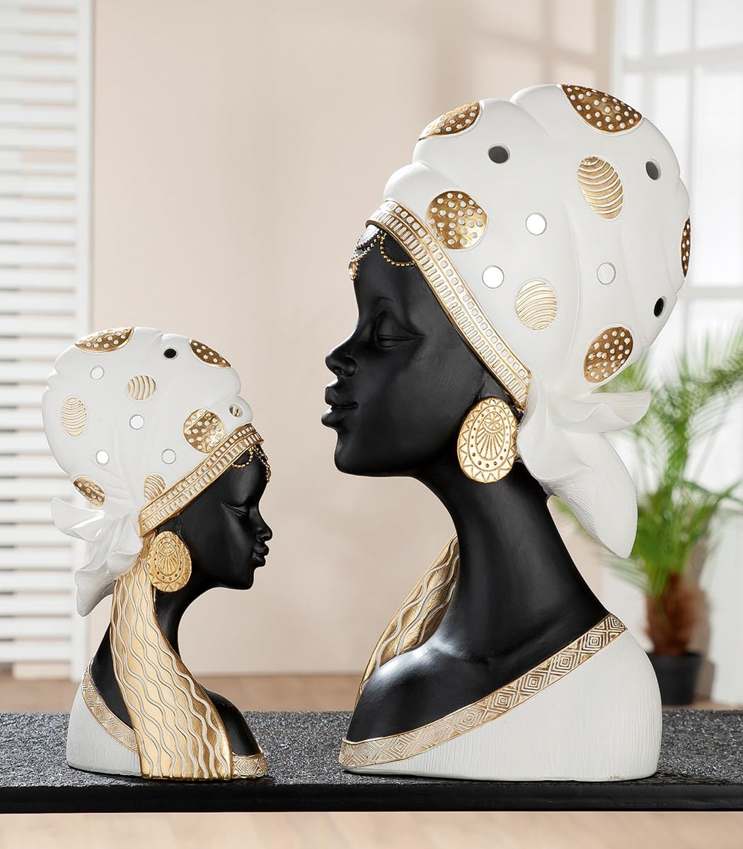 GILDE Figura de Mara – Altura 41 cm – Mujer Africana de Resina – Crema, Negra – Decoración – Escultura – Accesorio para el hogar – Idea de Regalo – Salón