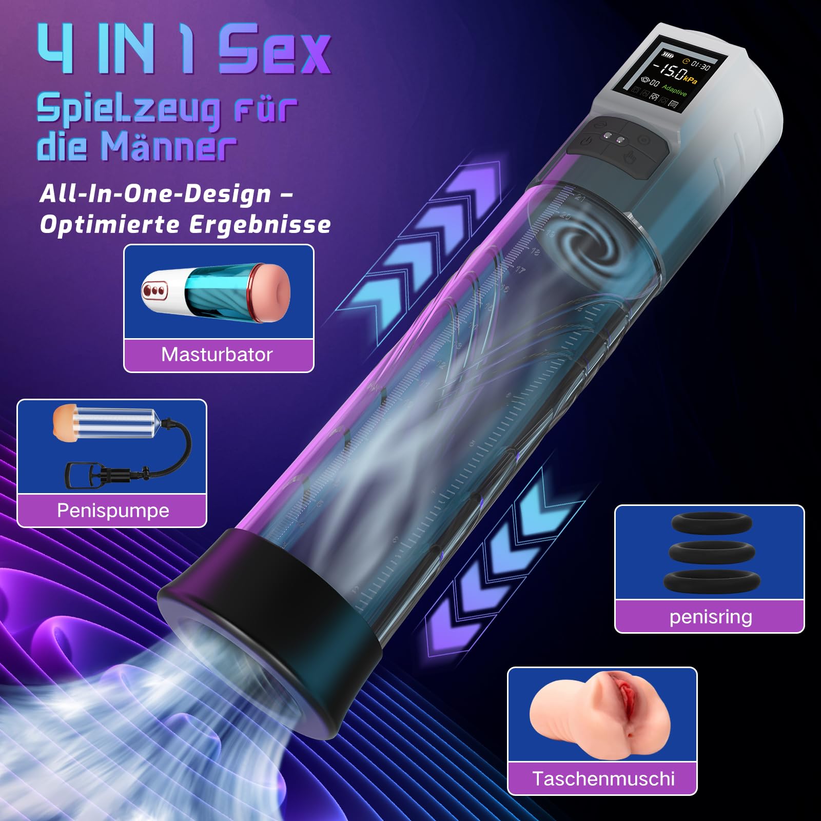 HIVEFUN Pompe à Pénis Sex Toys Homme Masturbateurs Masculins, Pompe Penis Masturbateur Automatique avec Mode Adaptive 6 modes de succion, Affichage LCD Masturbeuse Masculin Agrandir son Pénis