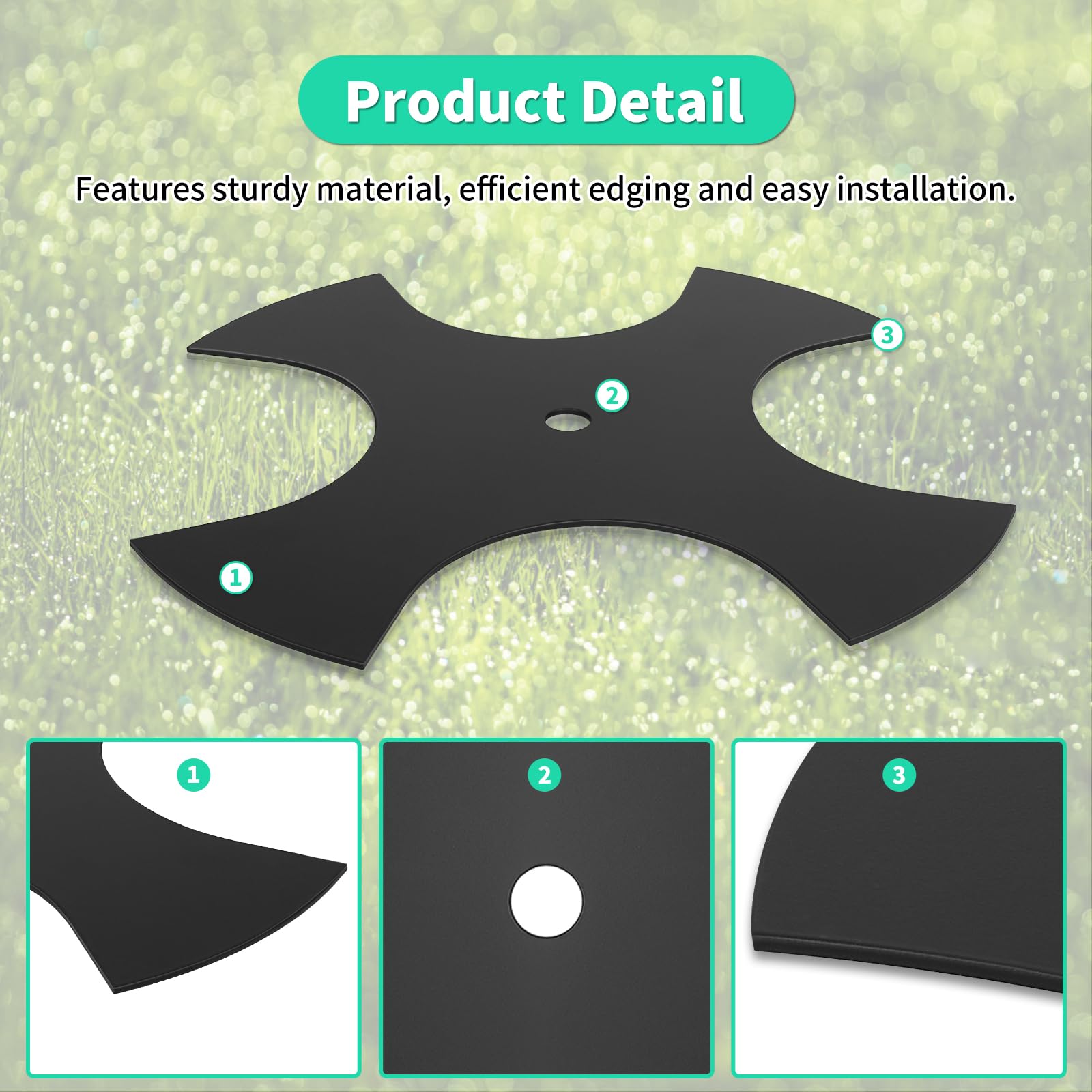 Paquete de 3 cuchillas de estrella de 9 pulgadas con agujero central de 1/2 pulgada, hoja de estrella de 4 dientes compatible con la mayoría de bordeadoras para césped de jardín, reemplaza