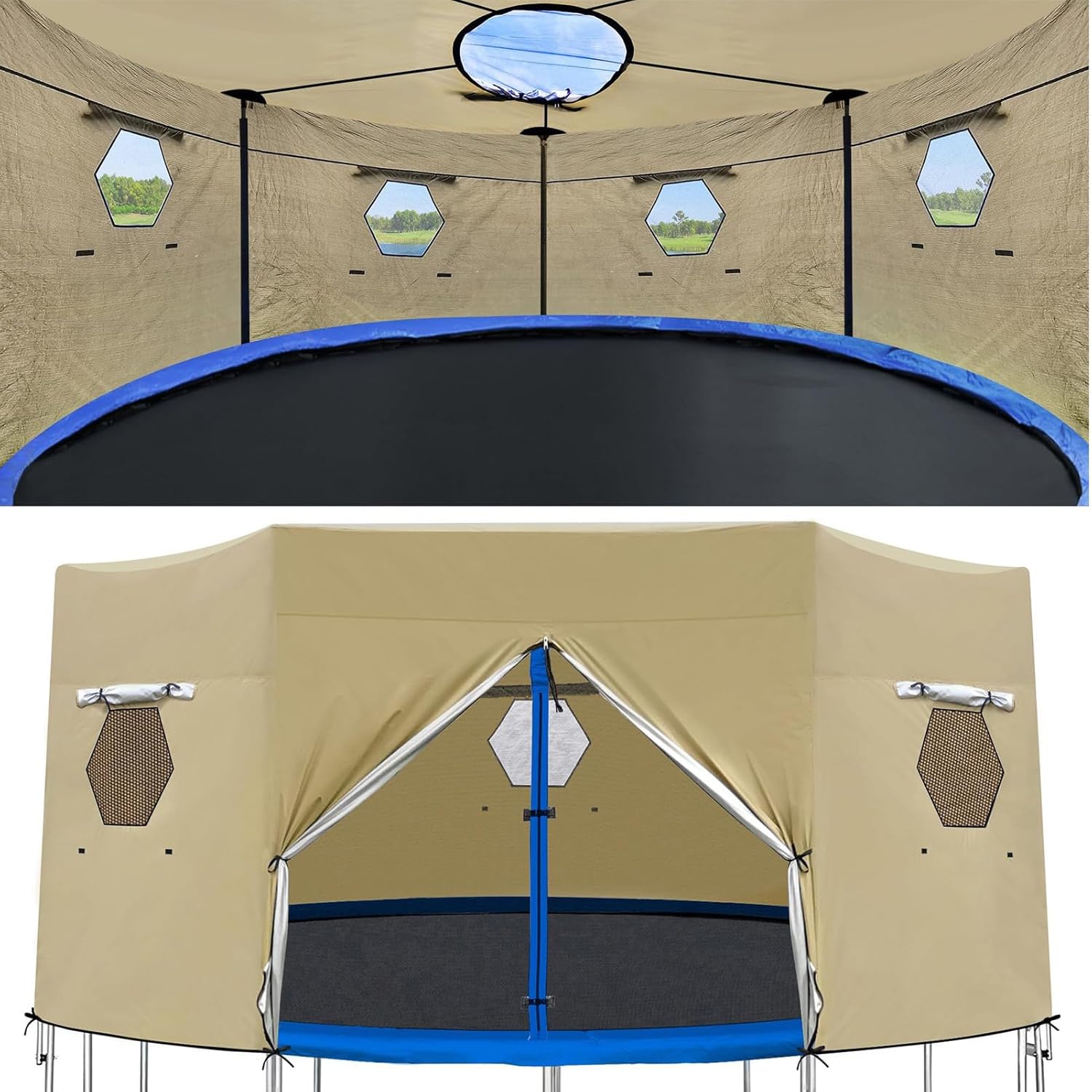 トランポリンテント,キャノピー付きトランポリン用日差し対策 - 耐裂性折りたたみ式紫外線防止シェードクロス生地 パティオガーデン裏庭