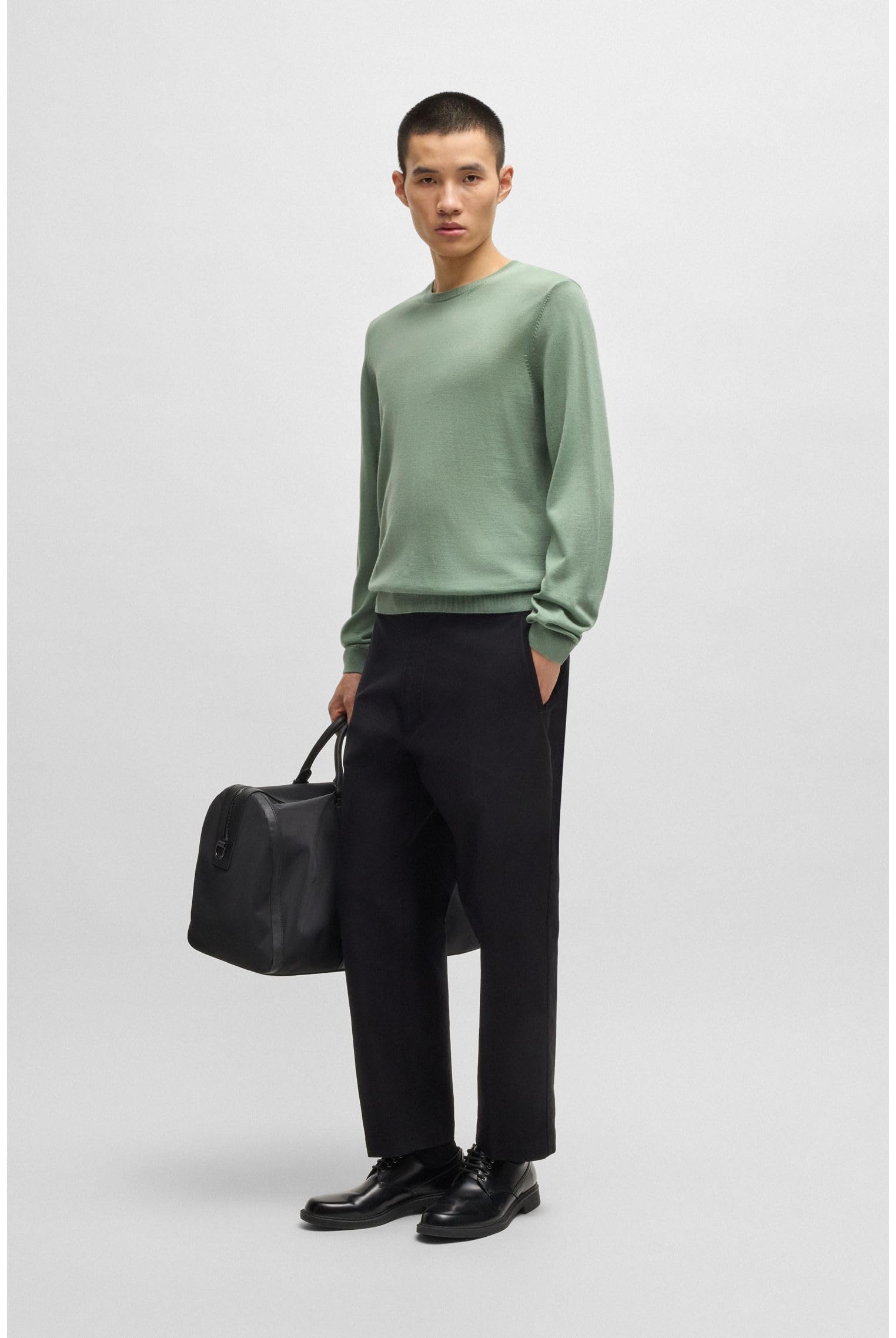 BOSS Maglione da uomo in lana vergine Leno-P Slim Fit, Verde chiaro 330, S