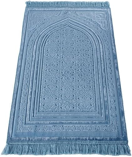 Miniatura 12 de Modefa Alfombra de oración de terciopelo de lujo con cuentas de oración, suave y elegante, alfombra musulmana turca Janamaz Sajada para hombres y