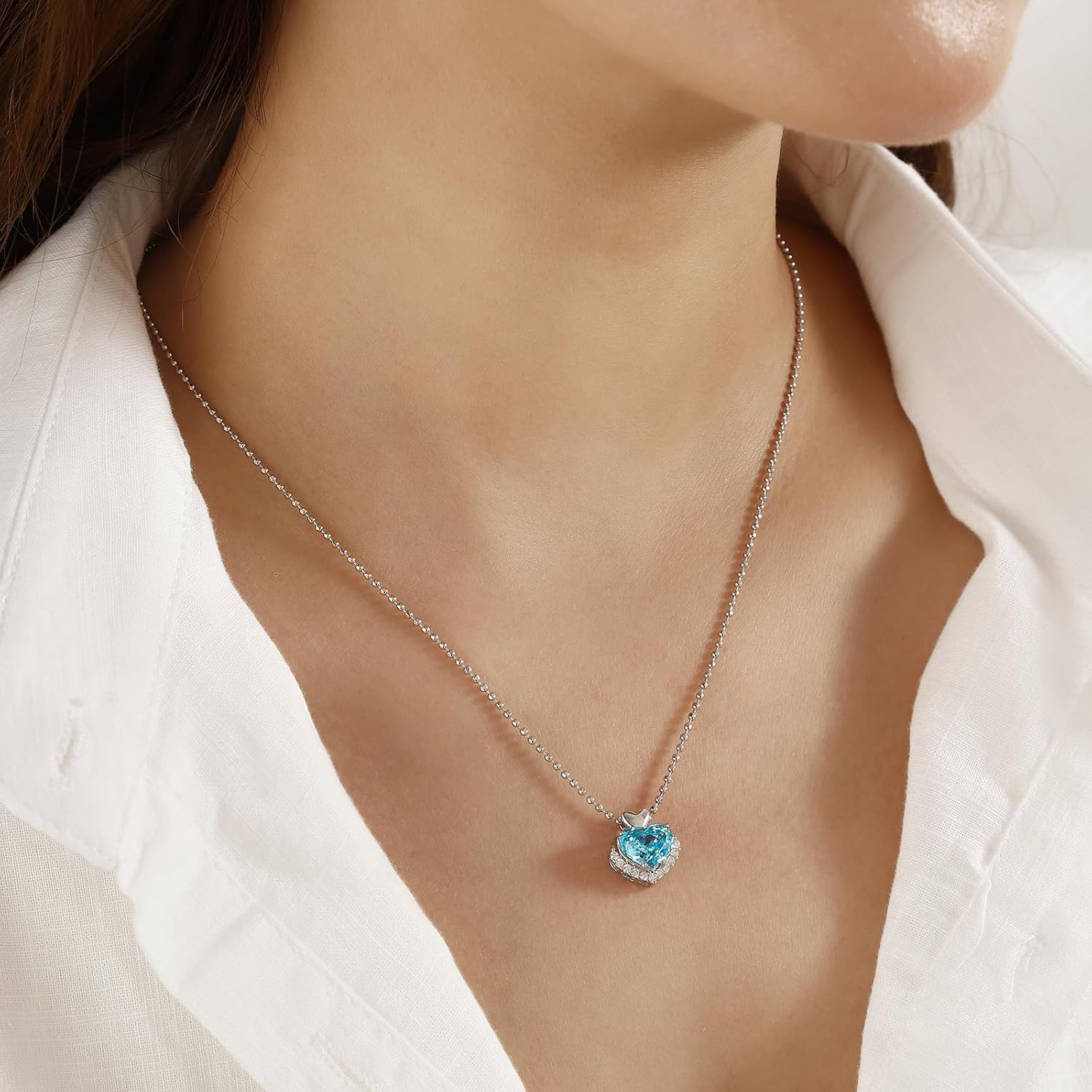 Love Heart Necklaces with Rose Cut Birthstone Silver Plated Pendant Necklace Elegant Jewelry for Women CP0002 - Image 7