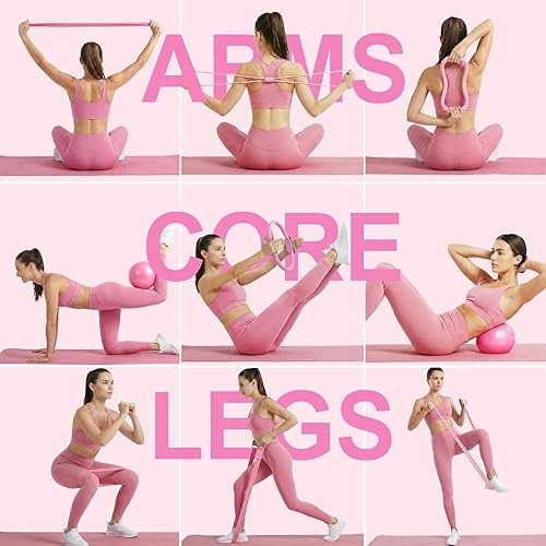 Miniatura 5 de Home Pilates Ring and Ball Set for Women with 5 Resistance Bands 13 inch Magic Circle Workout Starter Kit for Beginners Full Body Toning 15 Min