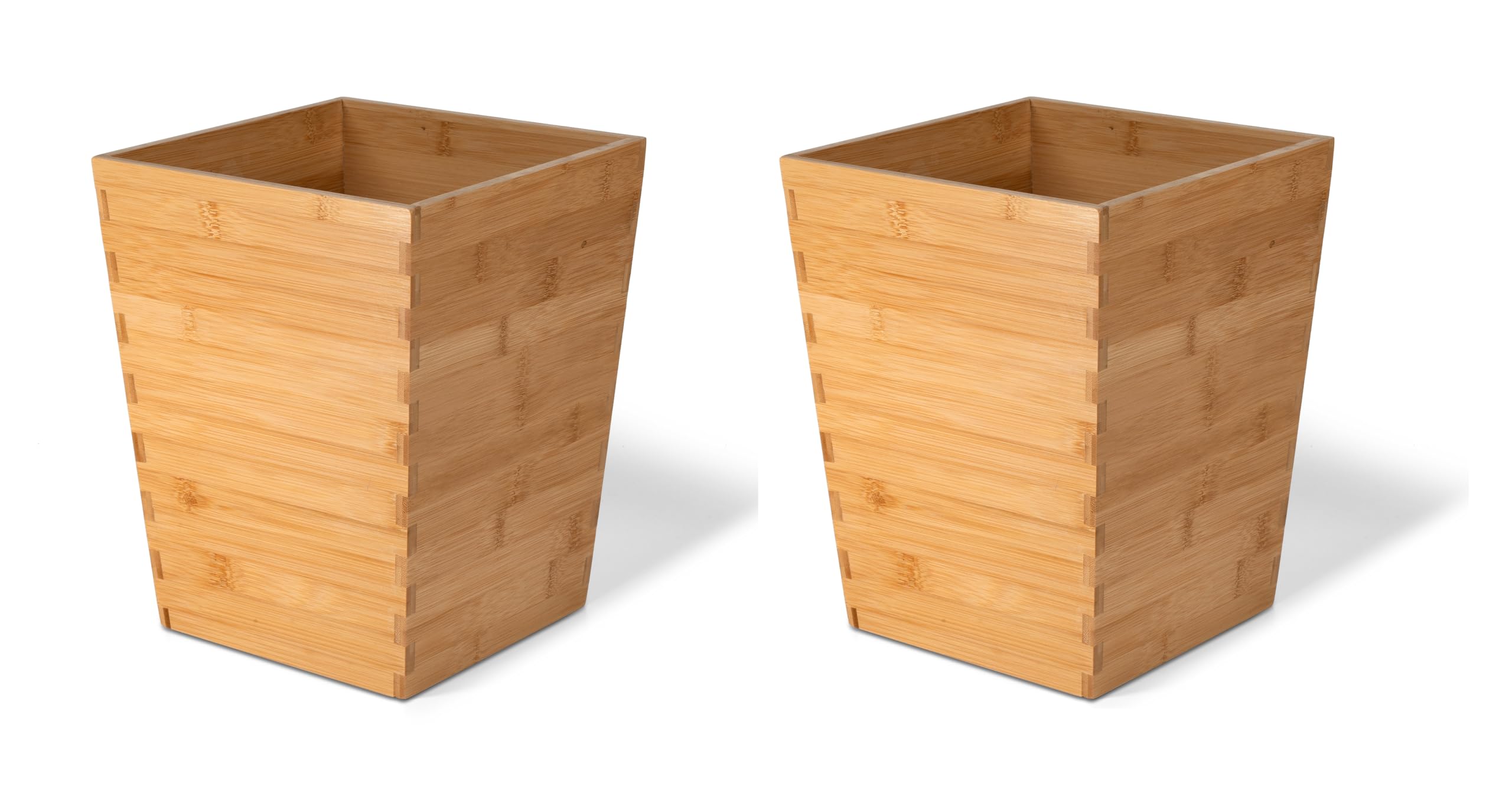 Osco Bamboo Waste Bin Square – Sustainable MOSO Bamboo Trash Can & Recycling Basket for Home, Office, Bathroom – H28 × W21.5 x D17.5 cm, 2 Pack