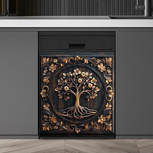 Miniatura 21 de Cubierta Magnética para Lavavajillas Retro Coffee Time, Cubierta Magnética para Lavavajillas de Granos de Café de Estilo Vintage, Calcomanía de