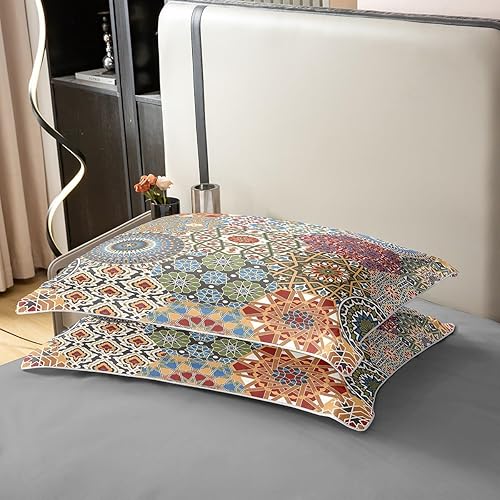 Miniatura 5 de Erosebridal Funda de edredón de algodón puro con diseño floral de retazos y flores, funda de edredón colorida bohemia exótica, suave y transpirable,