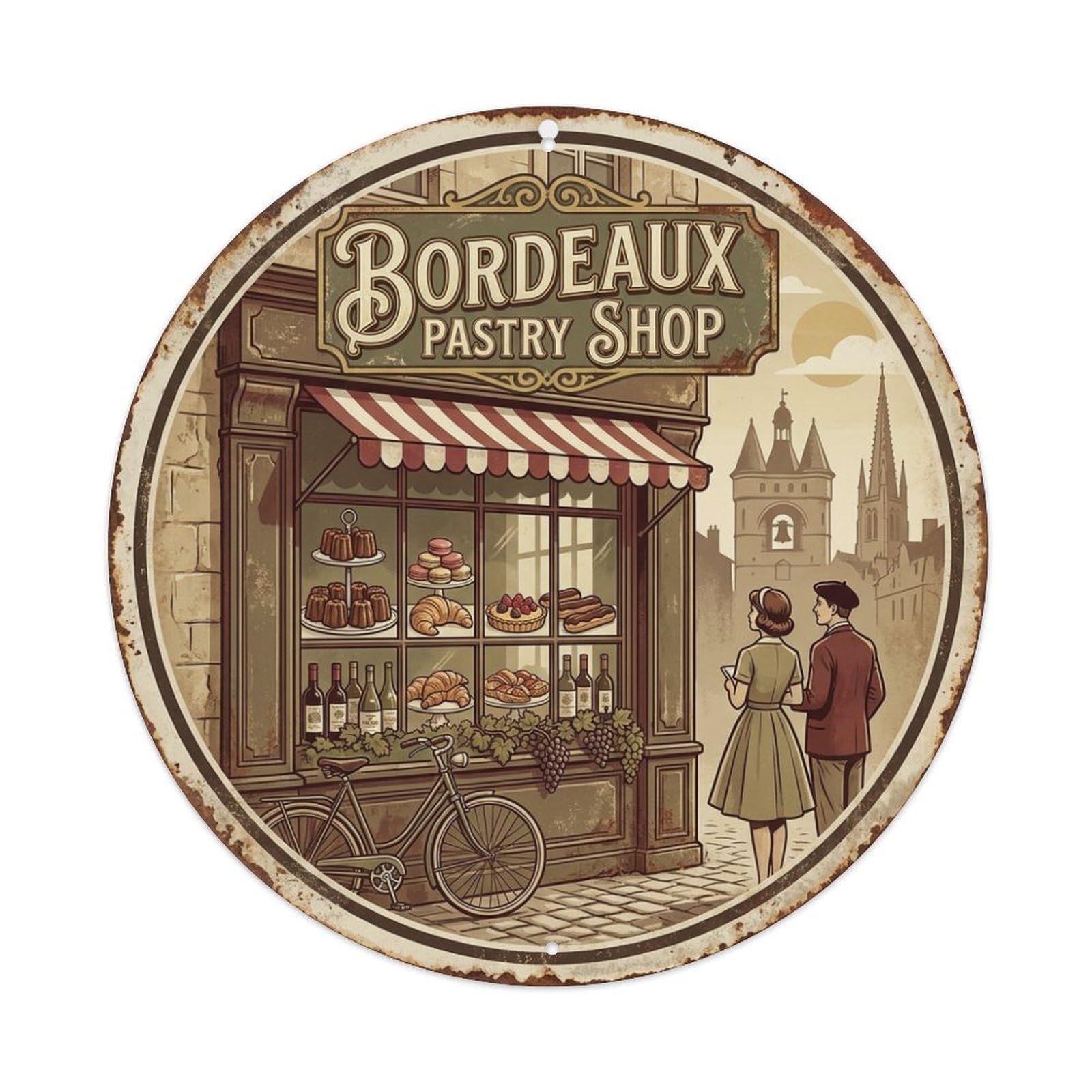 Retro Pastry Shop France Bordeaux Culinary Travel Metal Tin Sign