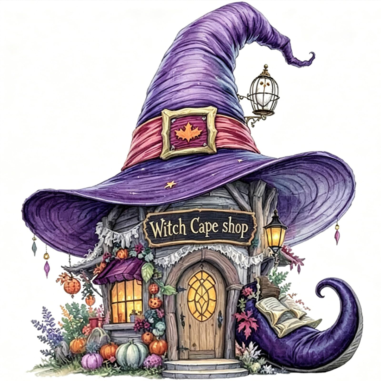 Witch Hat Shop 14Ct Stamped Cross Stitch Kits For Adults Beginners Halloween Cabin Full