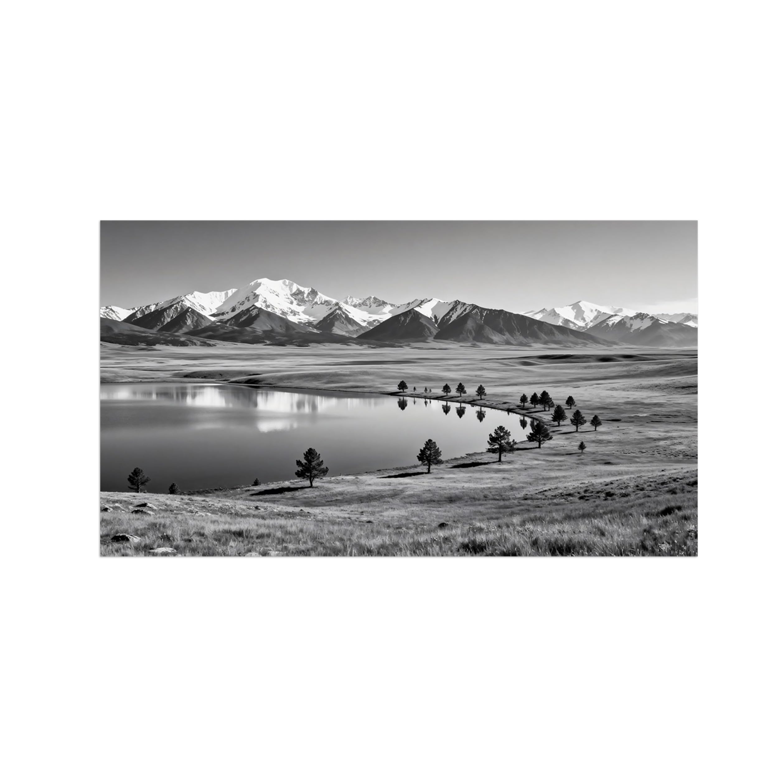 Lake Grassland Black White Landscape Wall Art Prints 40x70cm Unframed