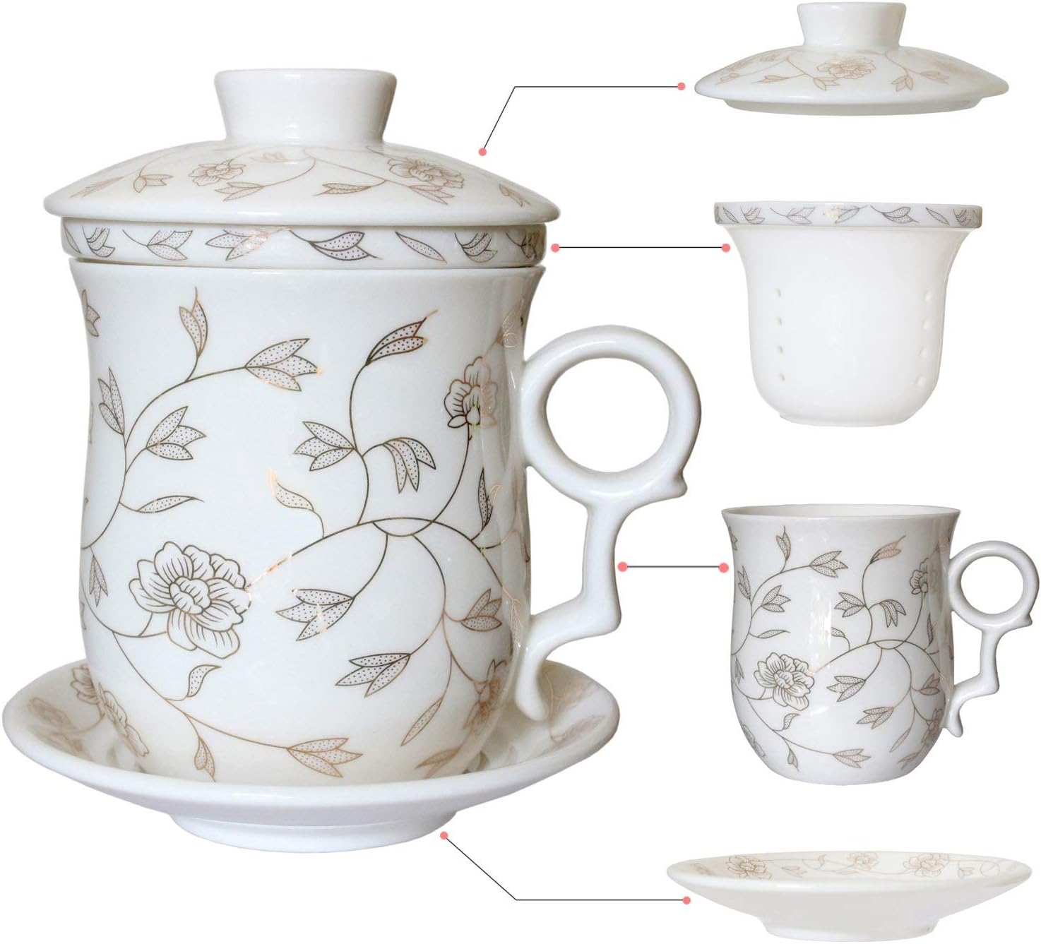 Tea Cup with Infuser Lid and Saucer Sets for one Person