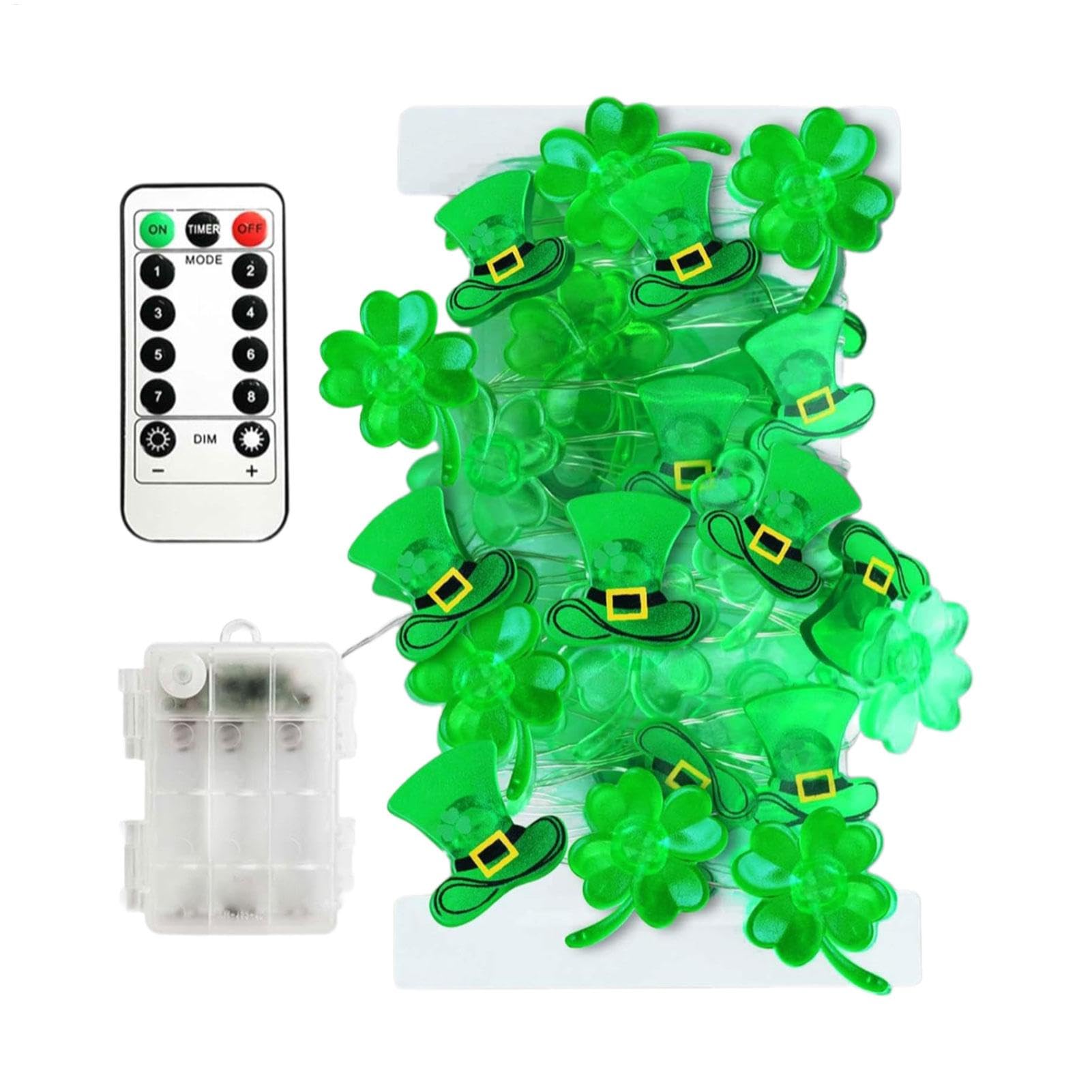 Yhsioaklo Shamrock String Lights - String Lights for St Patrick's Day | Battery Operated Garden Shamrock Lamp | Irish Green Lighting for Bedroom, Mantel, Stairs, Front Door