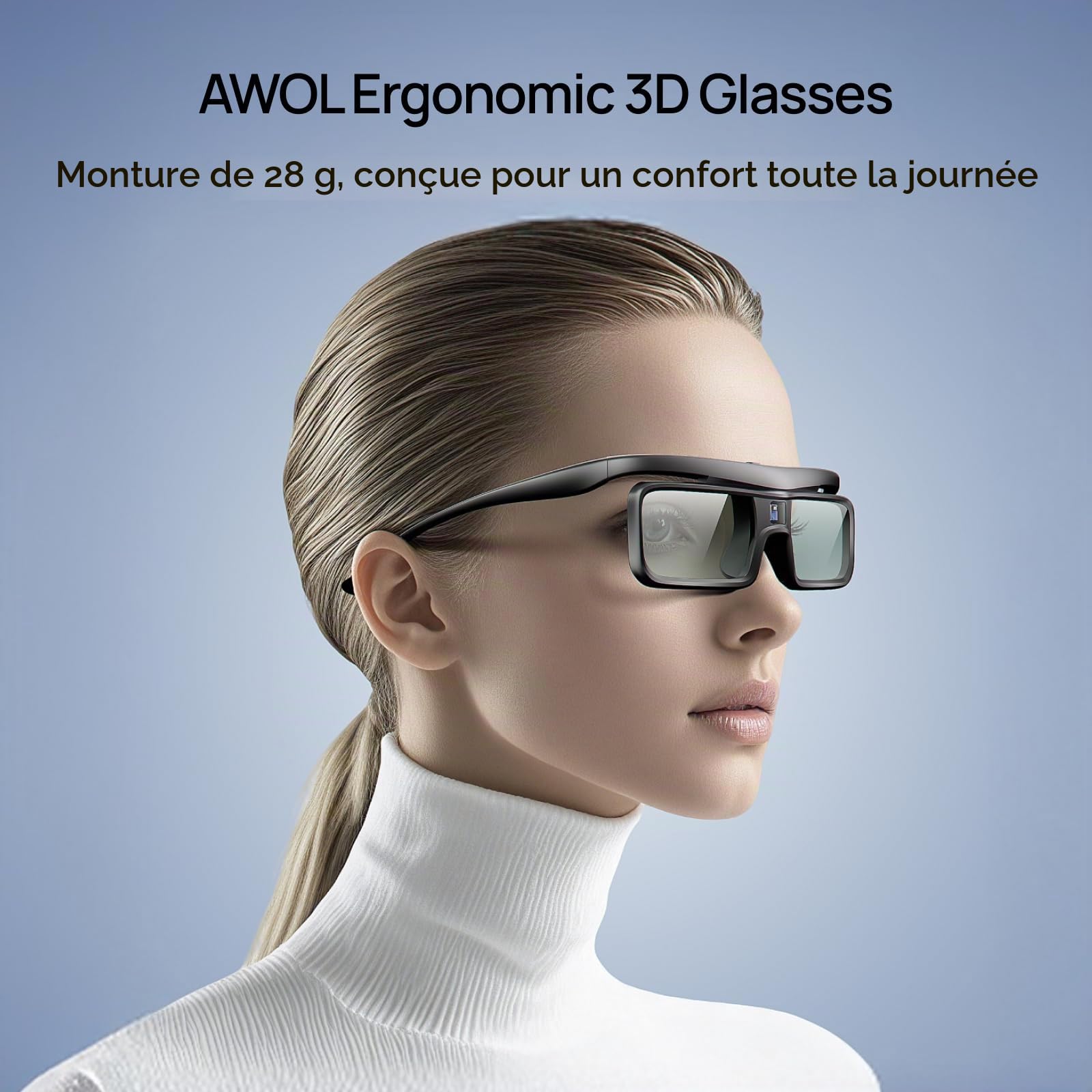 AWOL VISION Lunettes 3D DLP Link 3D, Lunettes Rechargeables à obturateur Actif compatibles LTV-2500, LTV-3500, Vanish TV et Autres Videoprojecteur DLP-Link 3D (2 Pack) (2)