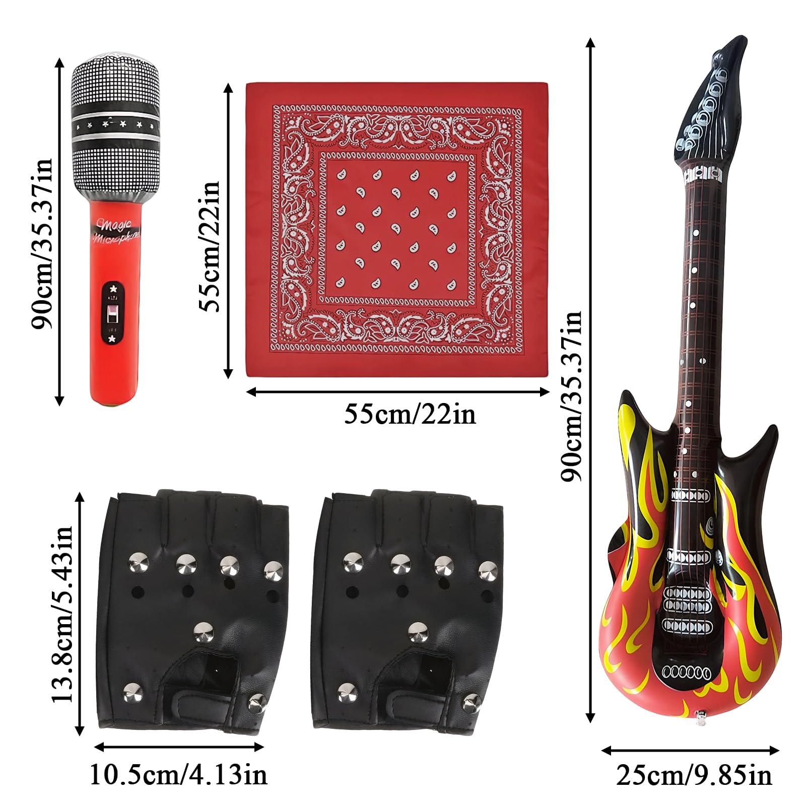 5PCS Rockstar Fancy Dress, Rockstar Costume for Punk Heavy Metal Disco Party Rock Star Fancy Dress Kit, Colorful - Image 2